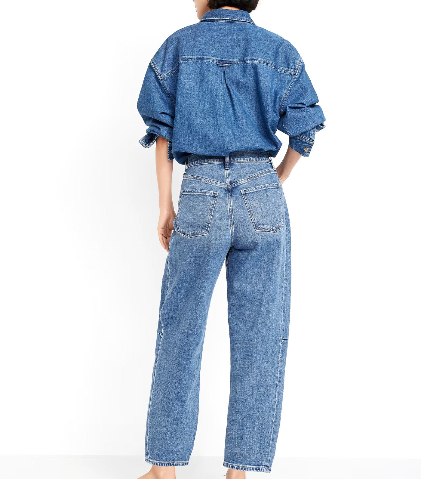 High Waisted Barrel Ankle Jeans Medium Wash