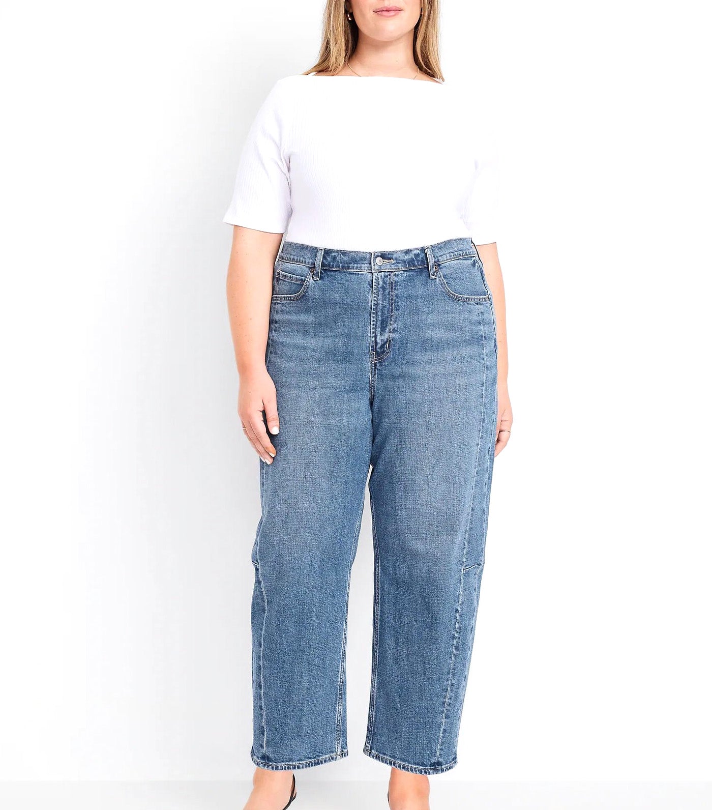 High Waisted Barrel Ankle Jeans Medium Wash