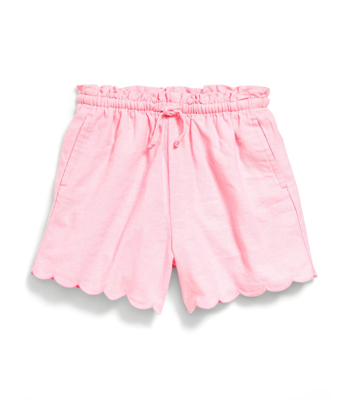 Linen-Blend Scallop-Trim Shorts Anemone Pink