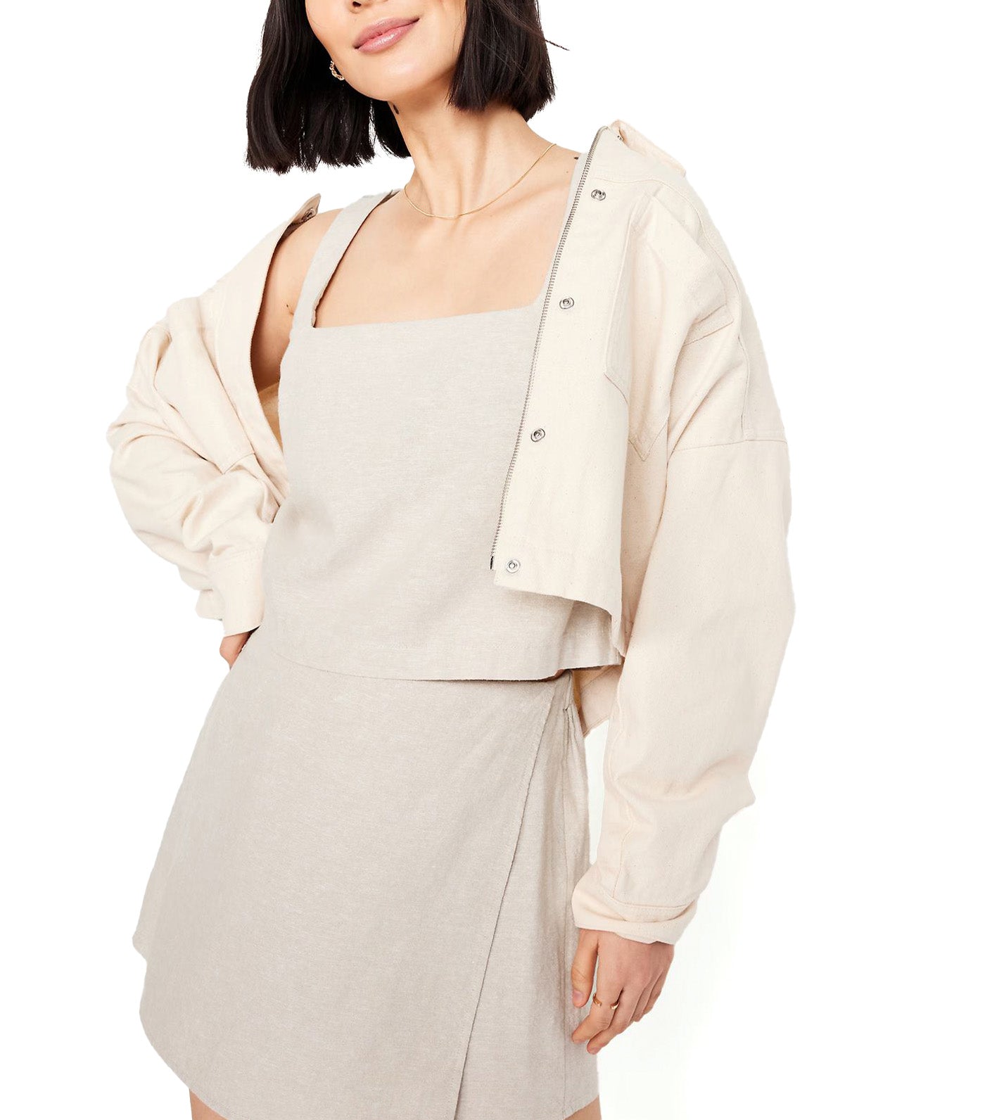 Linen-Blend Crop Top for Women Natural Linen