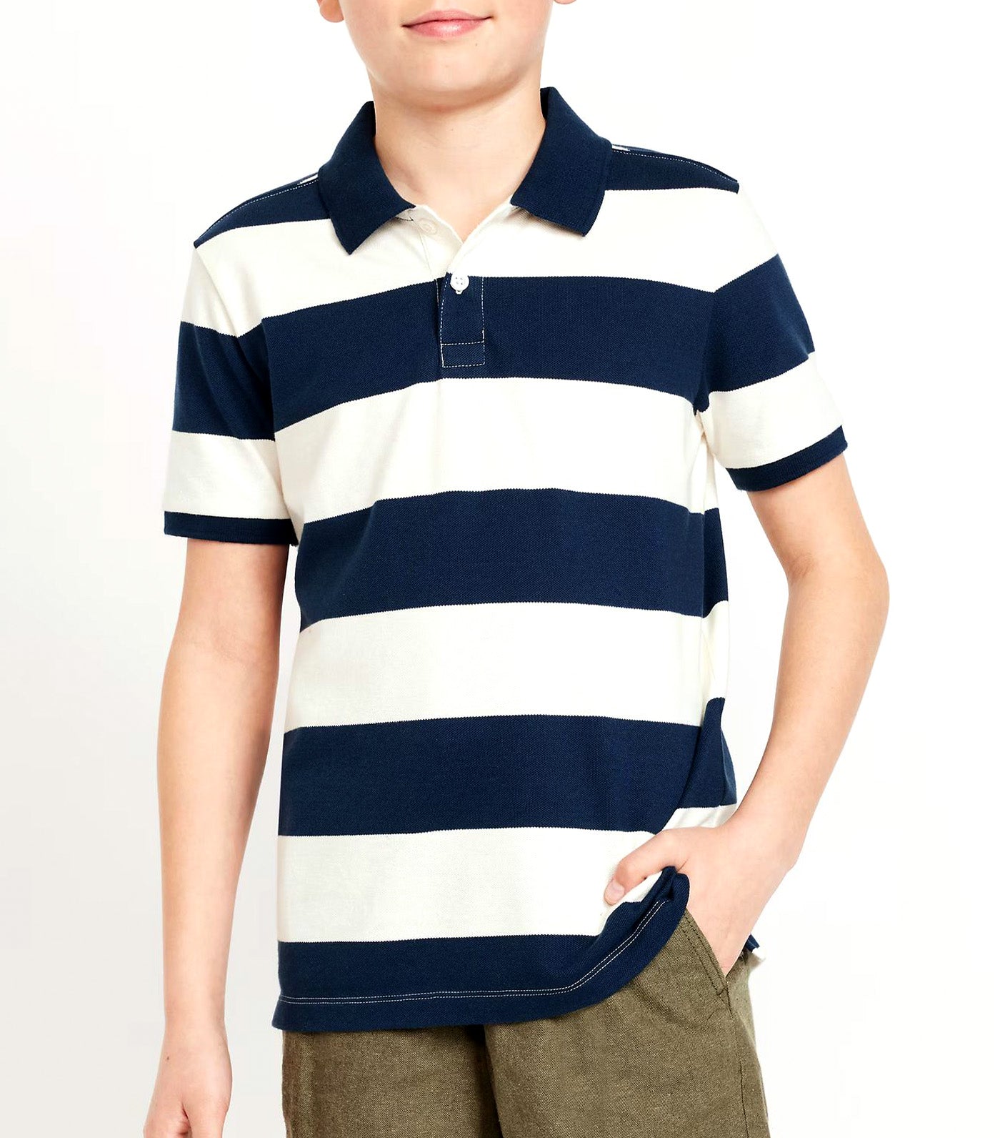 Printed Pique Polo Shirt for Boys Navy Stripe