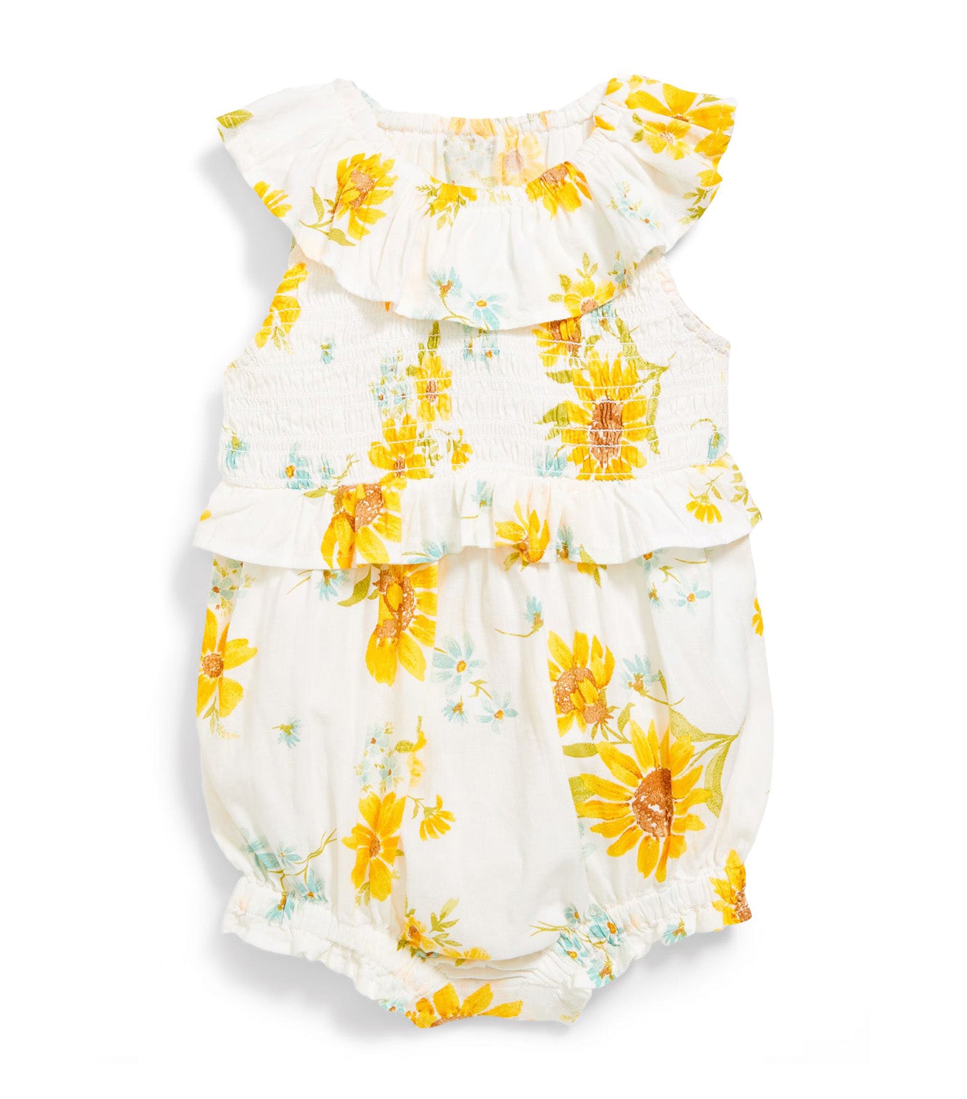 Sleeveless Ruffle-Trim Smocked One-Piece Romper for Baby Large Floral