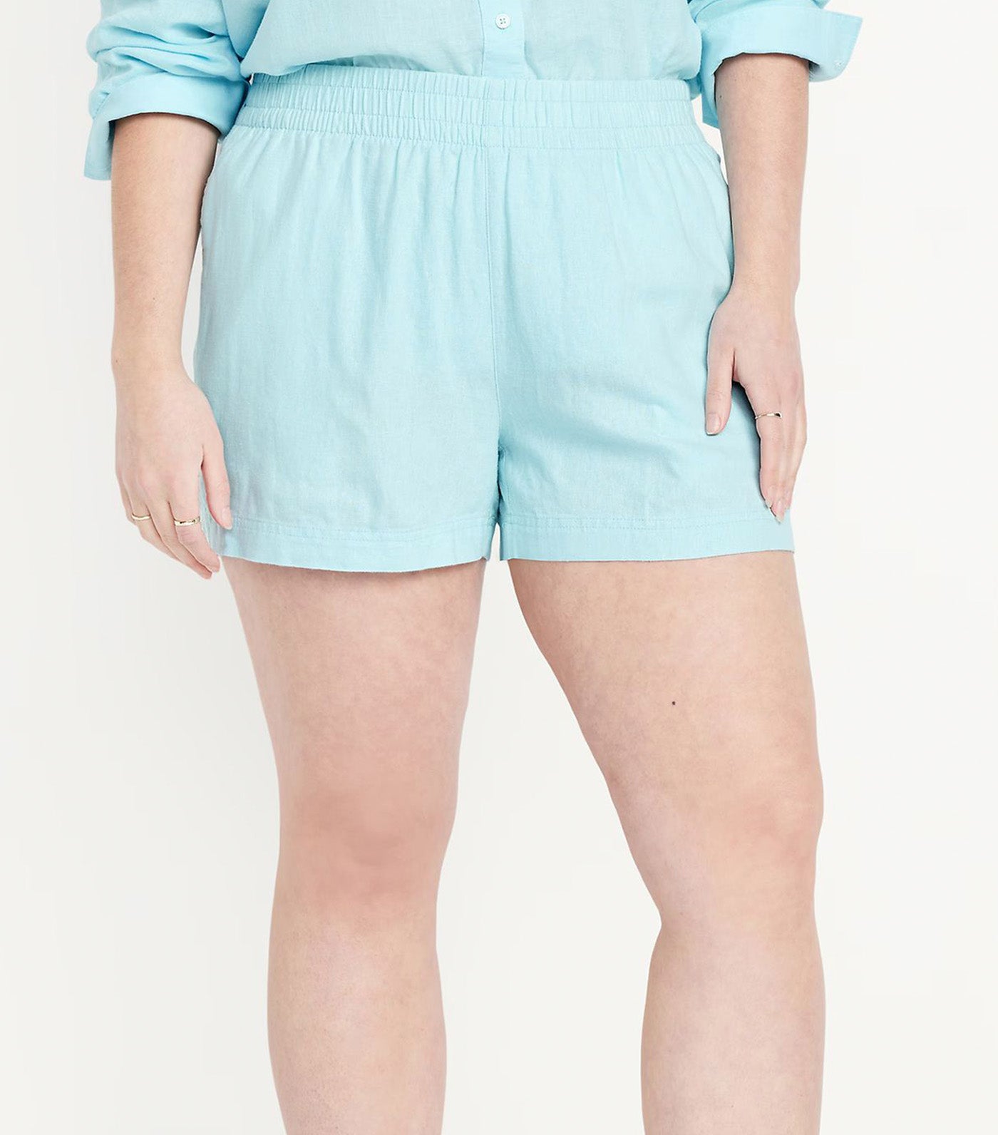 Women's High-Waisted Linen-Blend Shorts -- 3.5-inch inseam Ceramic Blue