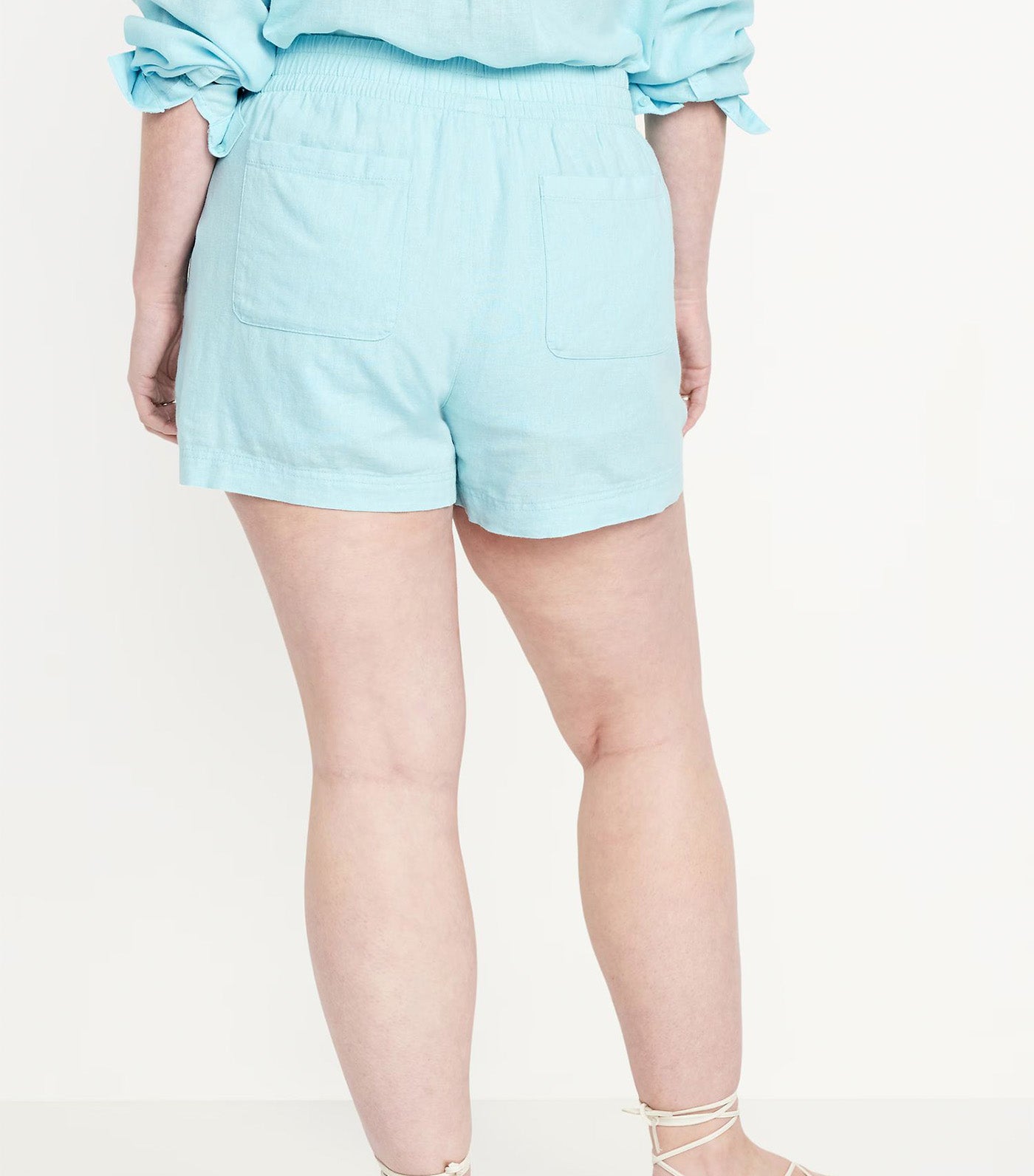 Women's High-Waisted Linen-Blend Shorts -- 3.5-inch inseam Ceramic Blue