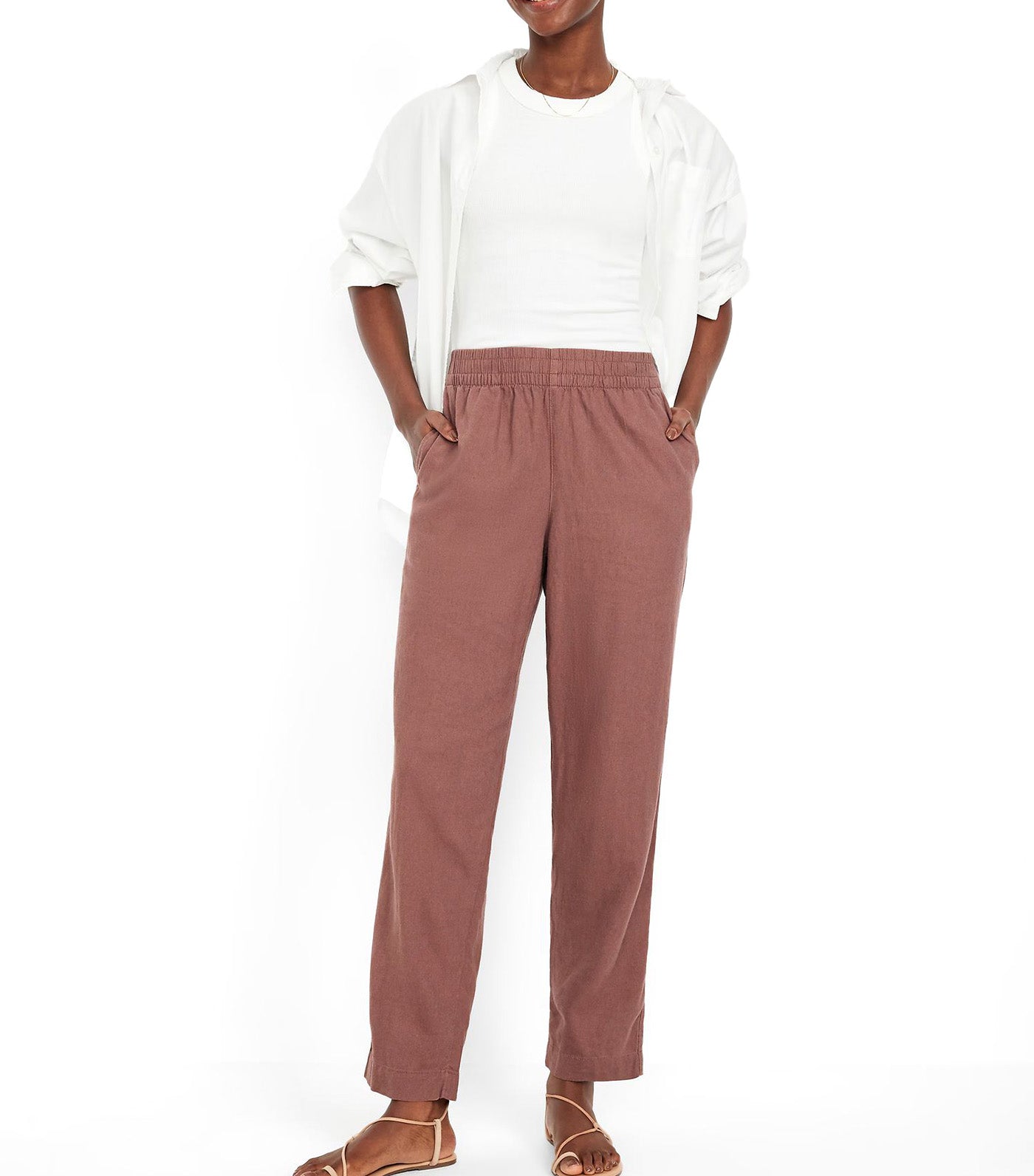 Women's Linen-Blend Straight Ankle Pants Warm Taupe