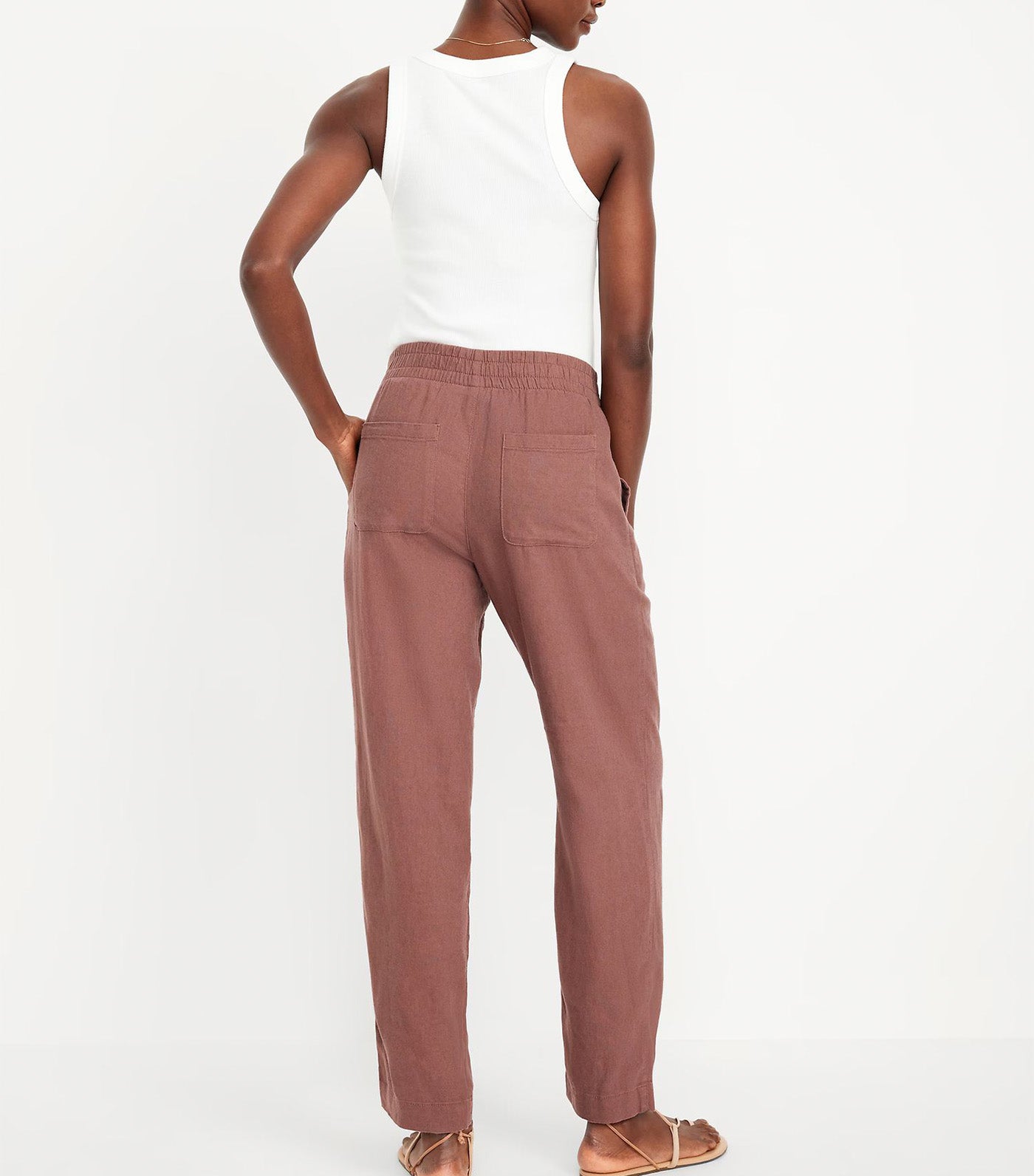 Women's Linen-Blend Straight Ankle Pants Warm Taupe