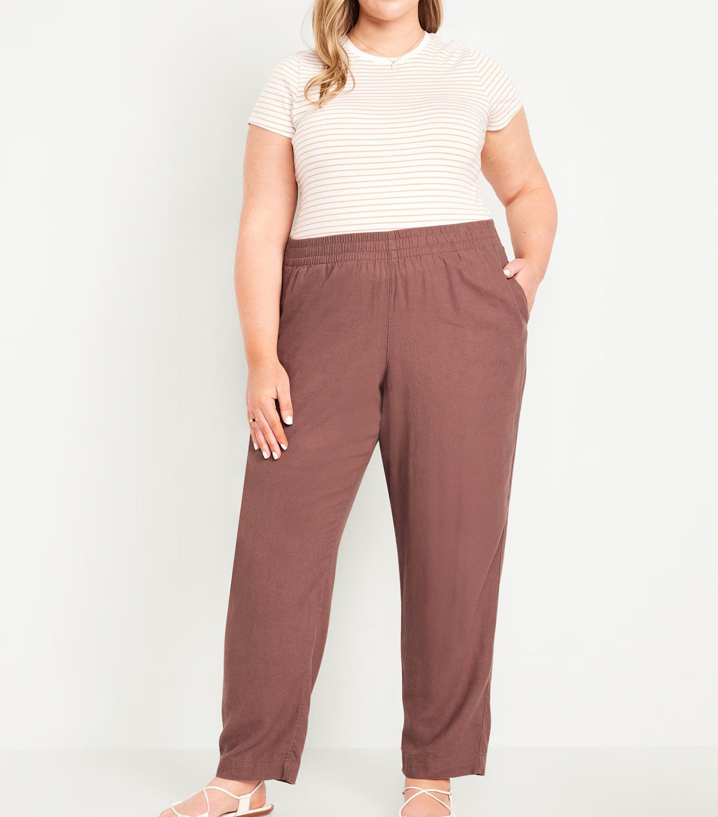 Women's Linen-Blend Straight Ankle Pants Warm Taupe