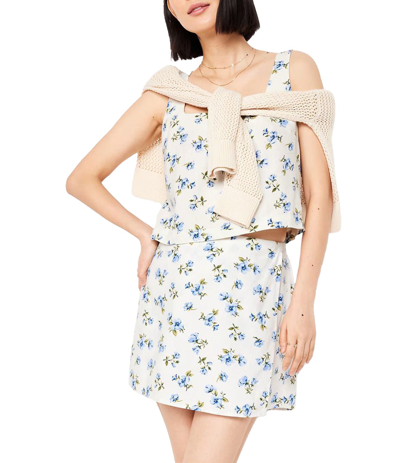 Linen-Blend Crop Top for Women White Floral