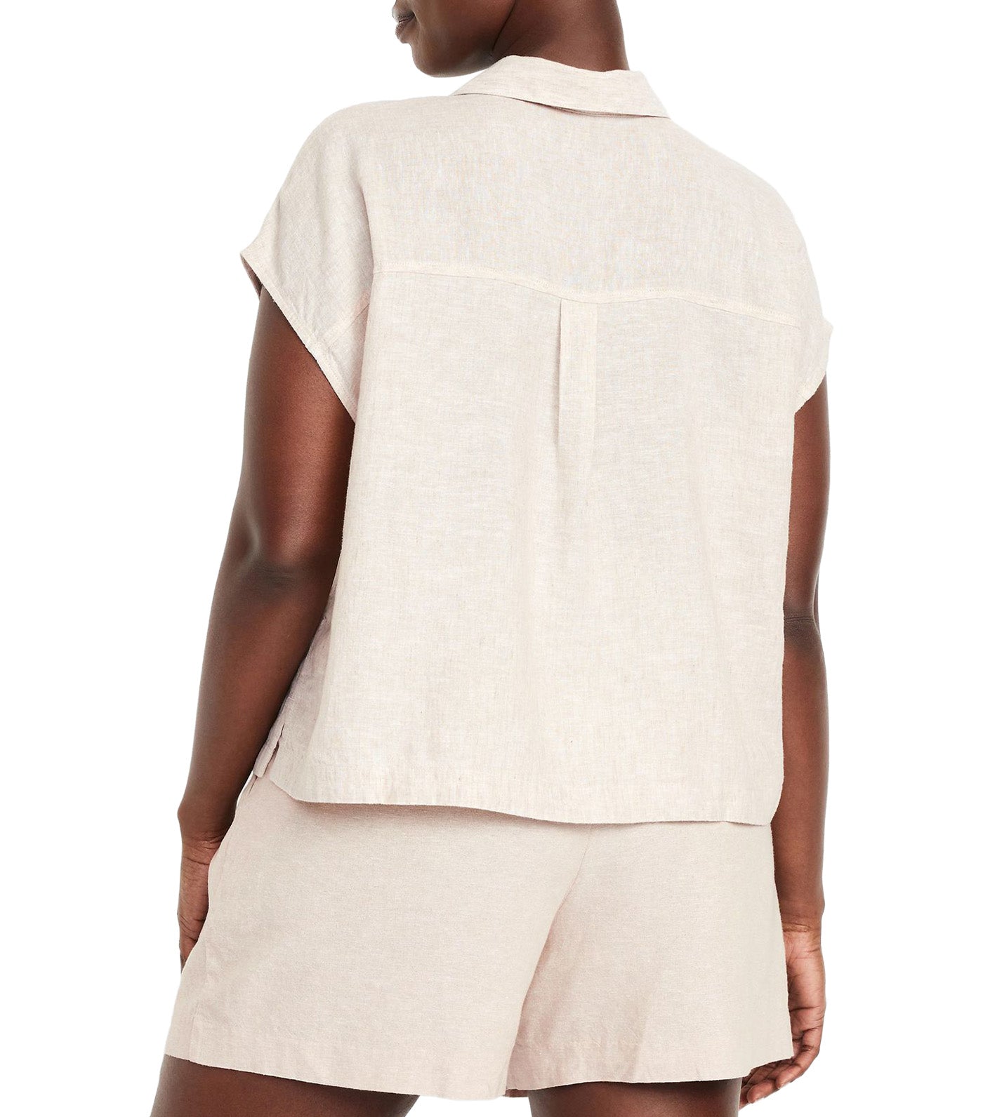 Linen-Blend Cropped Popover Shirt for Women
