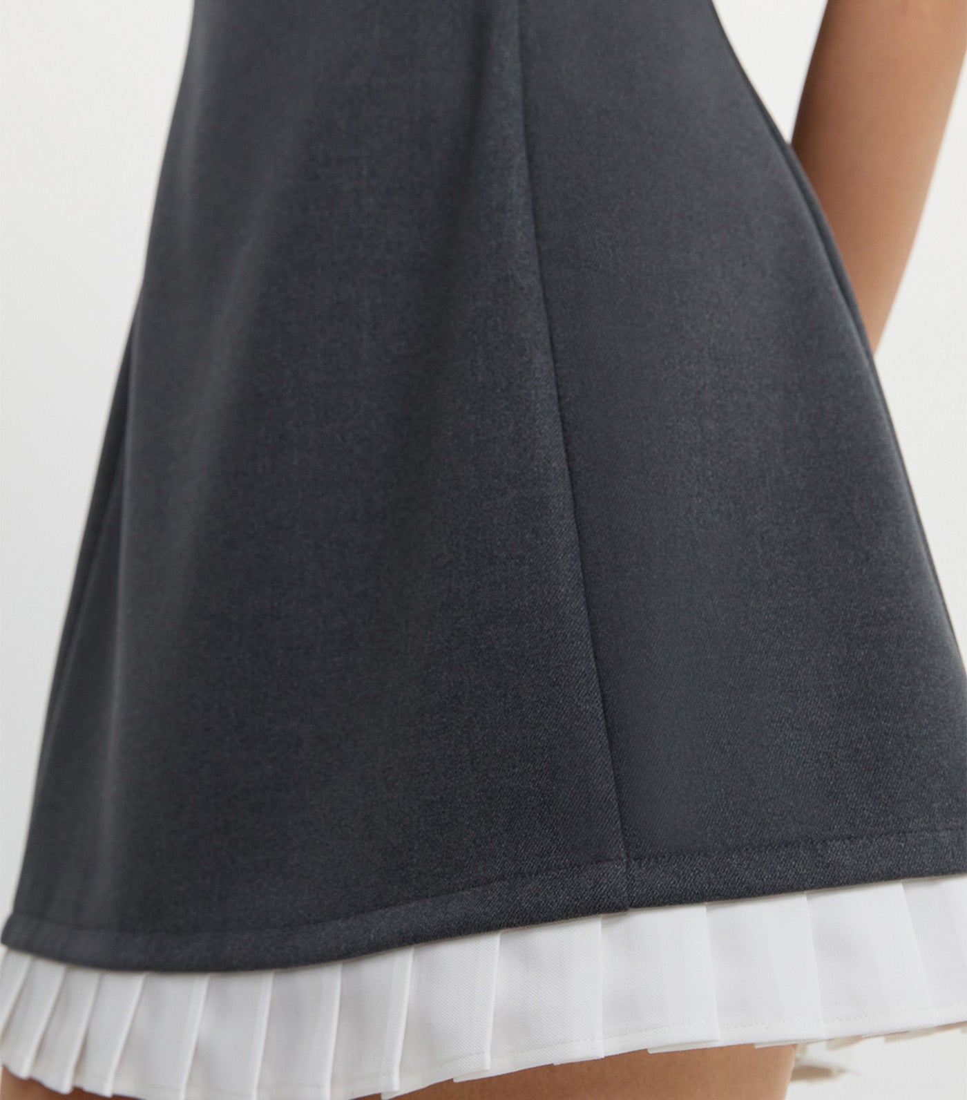 Bow Pleated Trim Dress Mid Gray