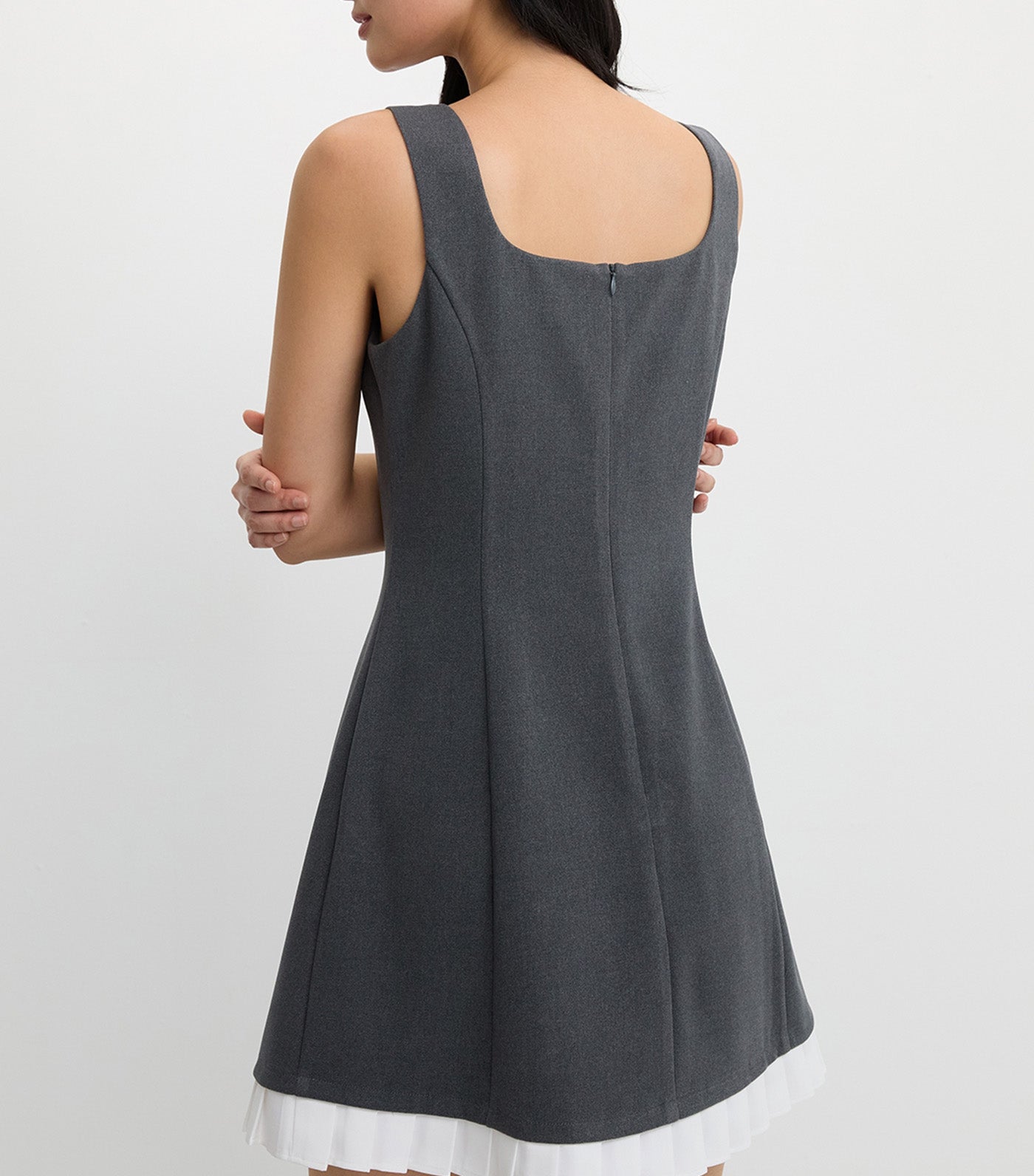 Bow Pleated Trim Dress Mid Gray