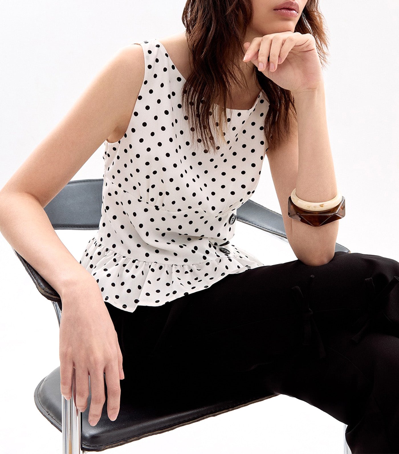 Polka Dot Peplum Top White