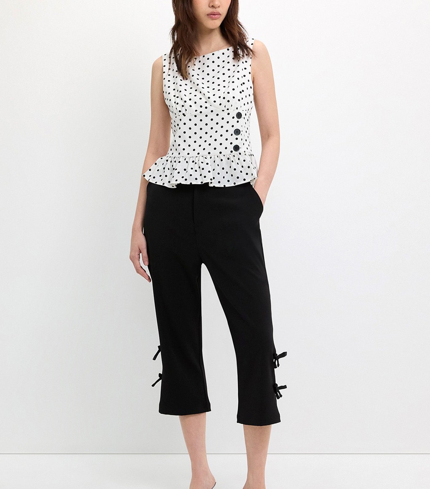 Polka Dot Peplum Top White