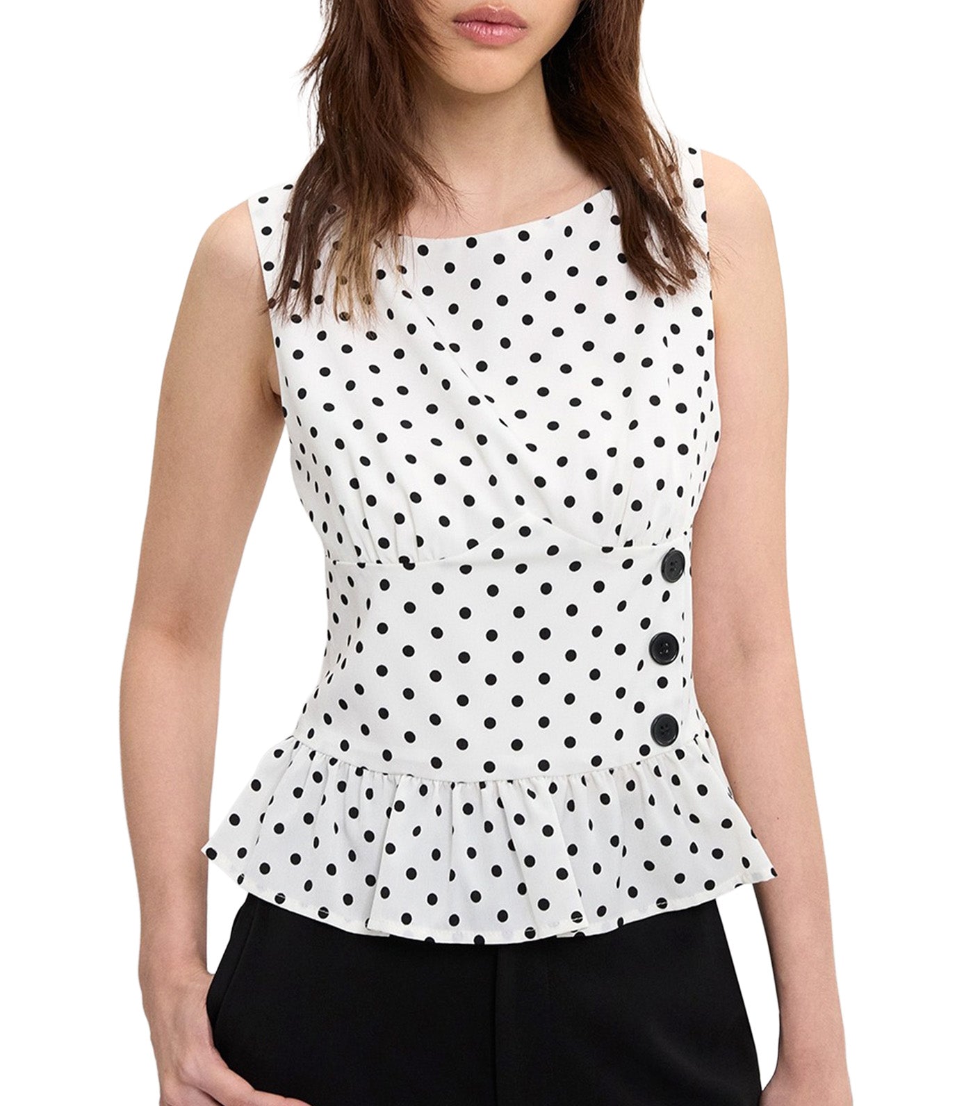 Polka Dot Peplum Top White