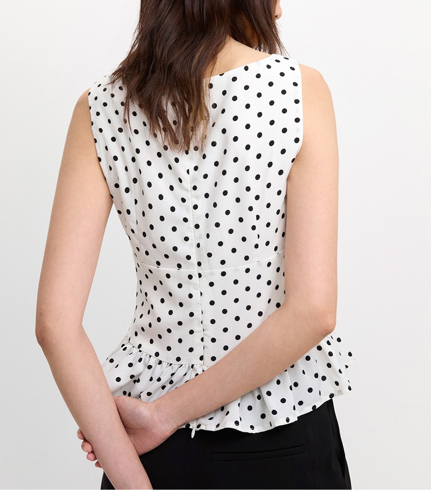 Polka Dot Peplum Top White