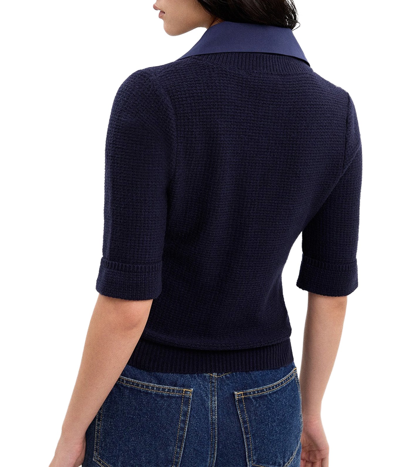 Pomelo Layered V-Neck Knit Top Navy