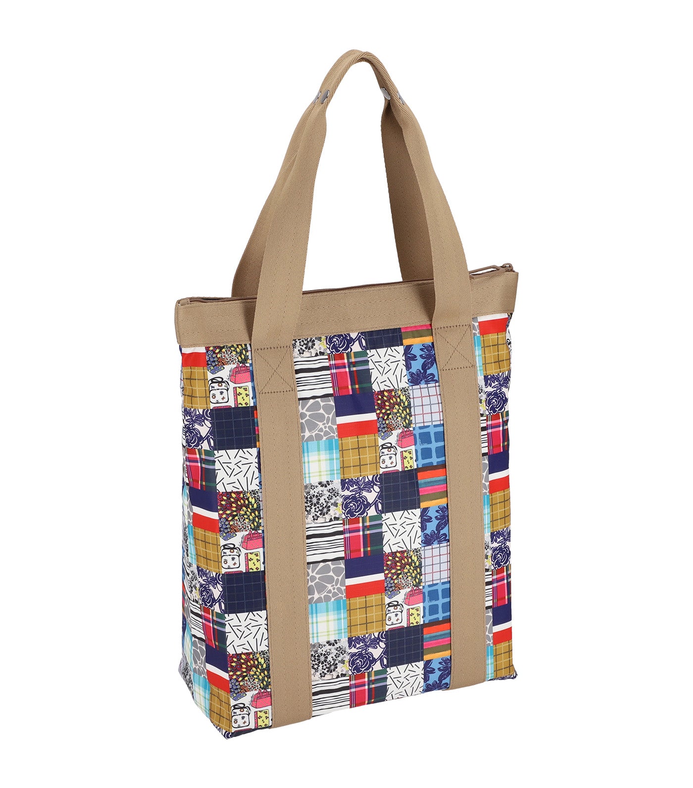 North/South Zip Tote Bag 50th Grid Patchwork