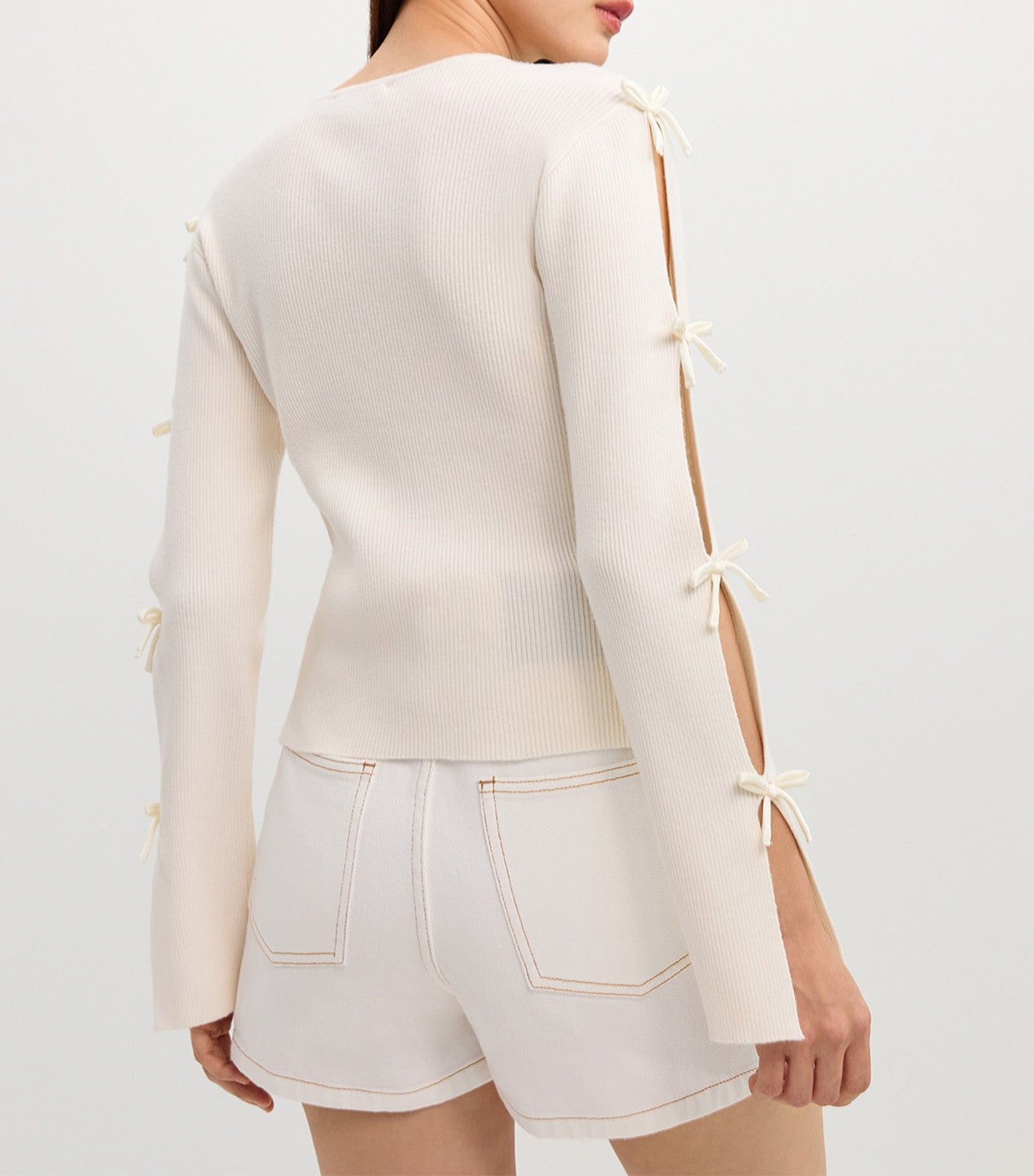 Bow Cut Out Knit Top Off White