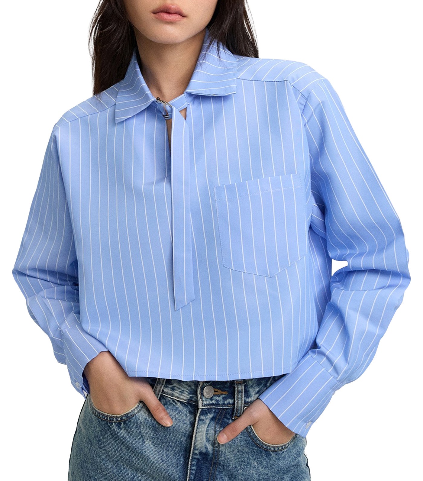 Striped Belted Blouse Baby Blue