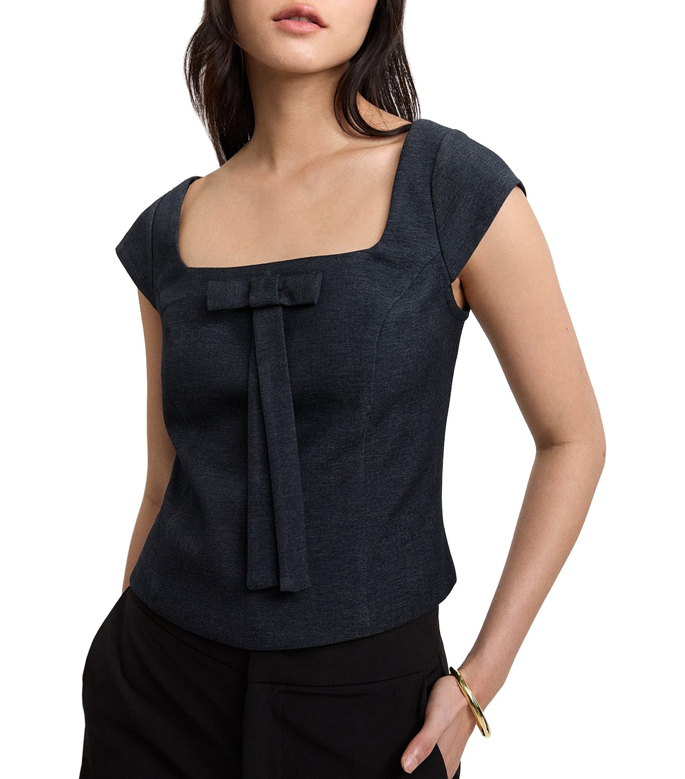 Square Neck Bow Top Indigo