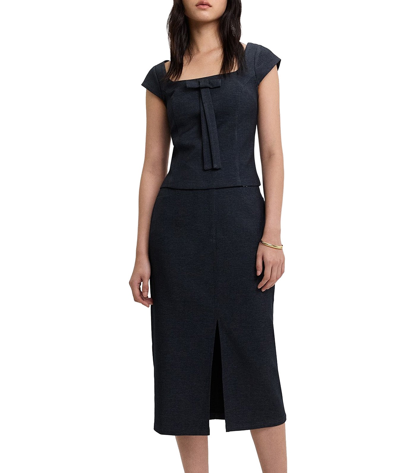 Square Neck Bow Top Indigo