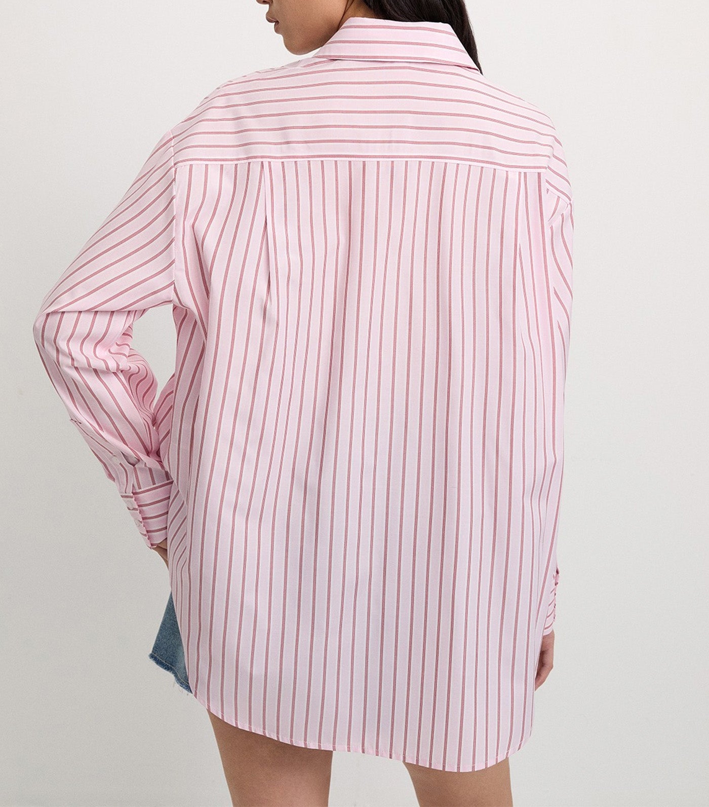 Heart Embroidered Striped Shirt Pink