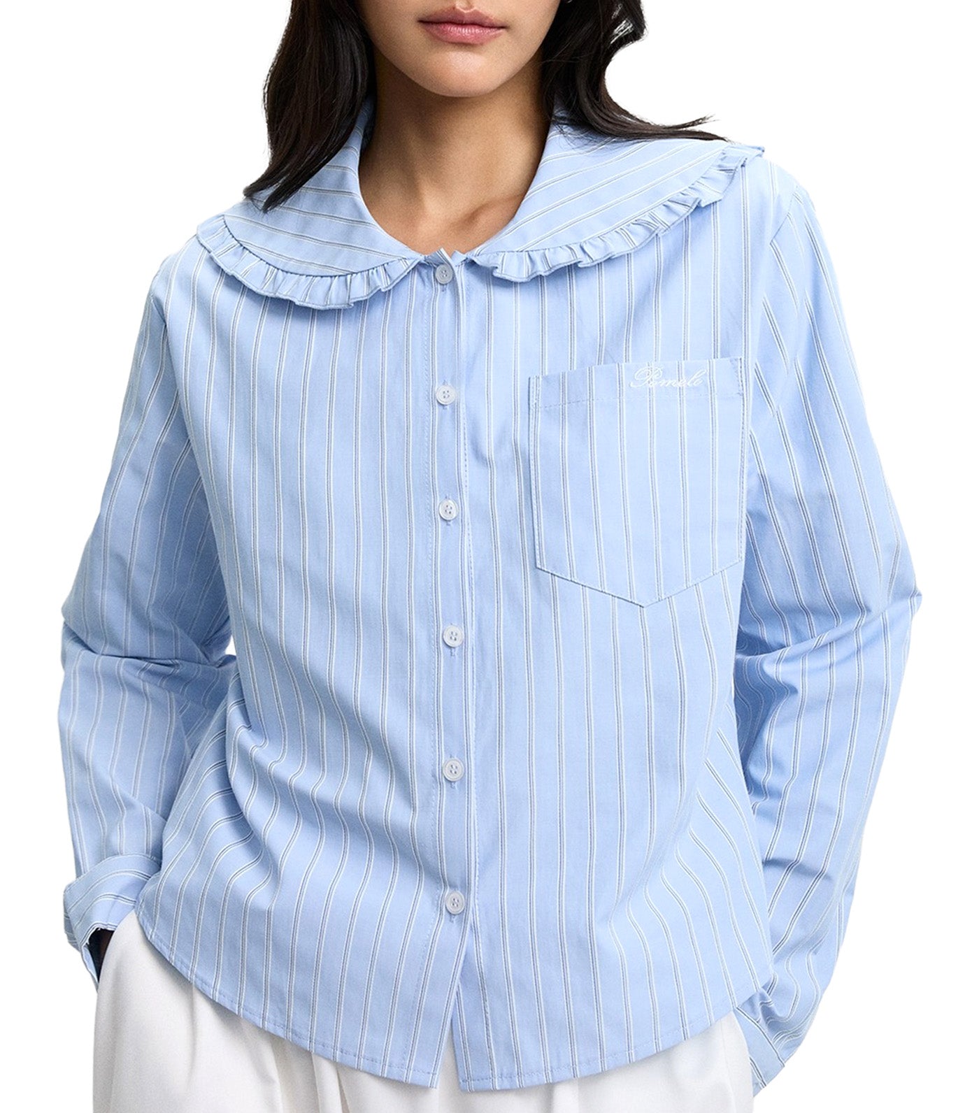Peter Pan Collar Striped Shirt Baby Blue