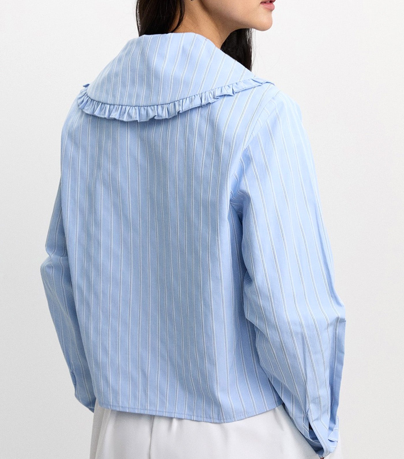 Peter Pan Collar Striped Shirt Baby Blue