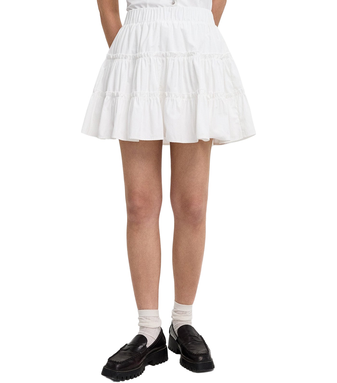 Pomelo Tiered Ruffle Skirt White