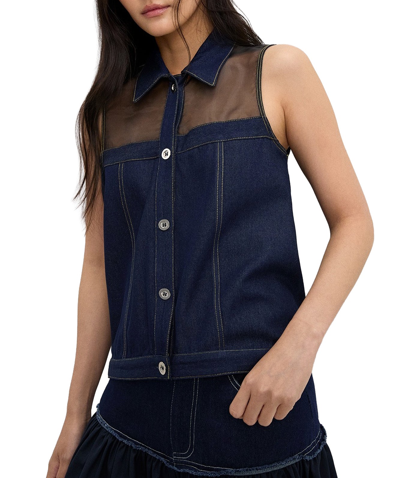 Denim Mesh Top Dark Blue