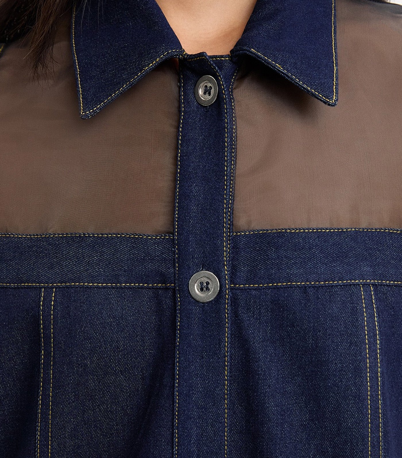 Denim Mesh Top Dark Blue