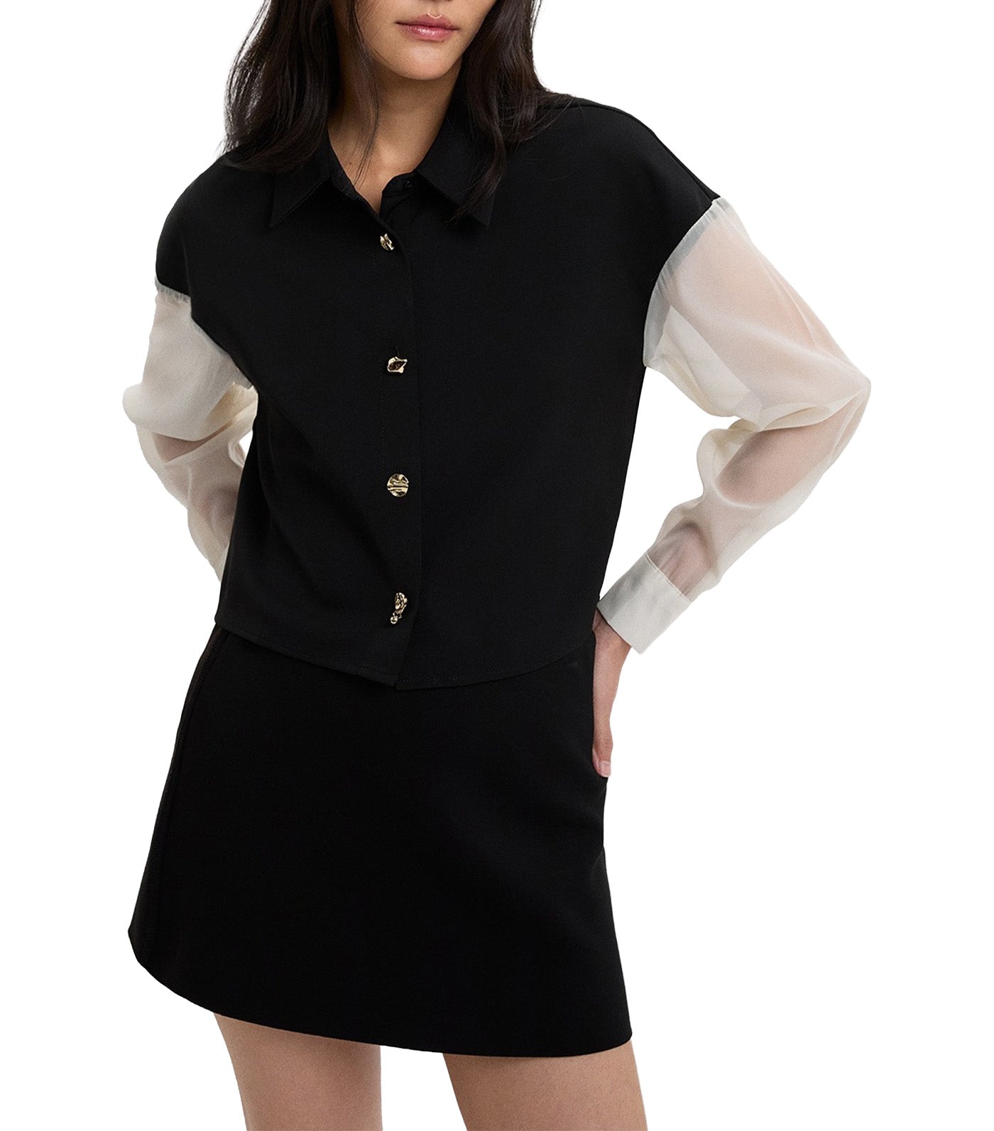 Organza Sleeve Shirt Black