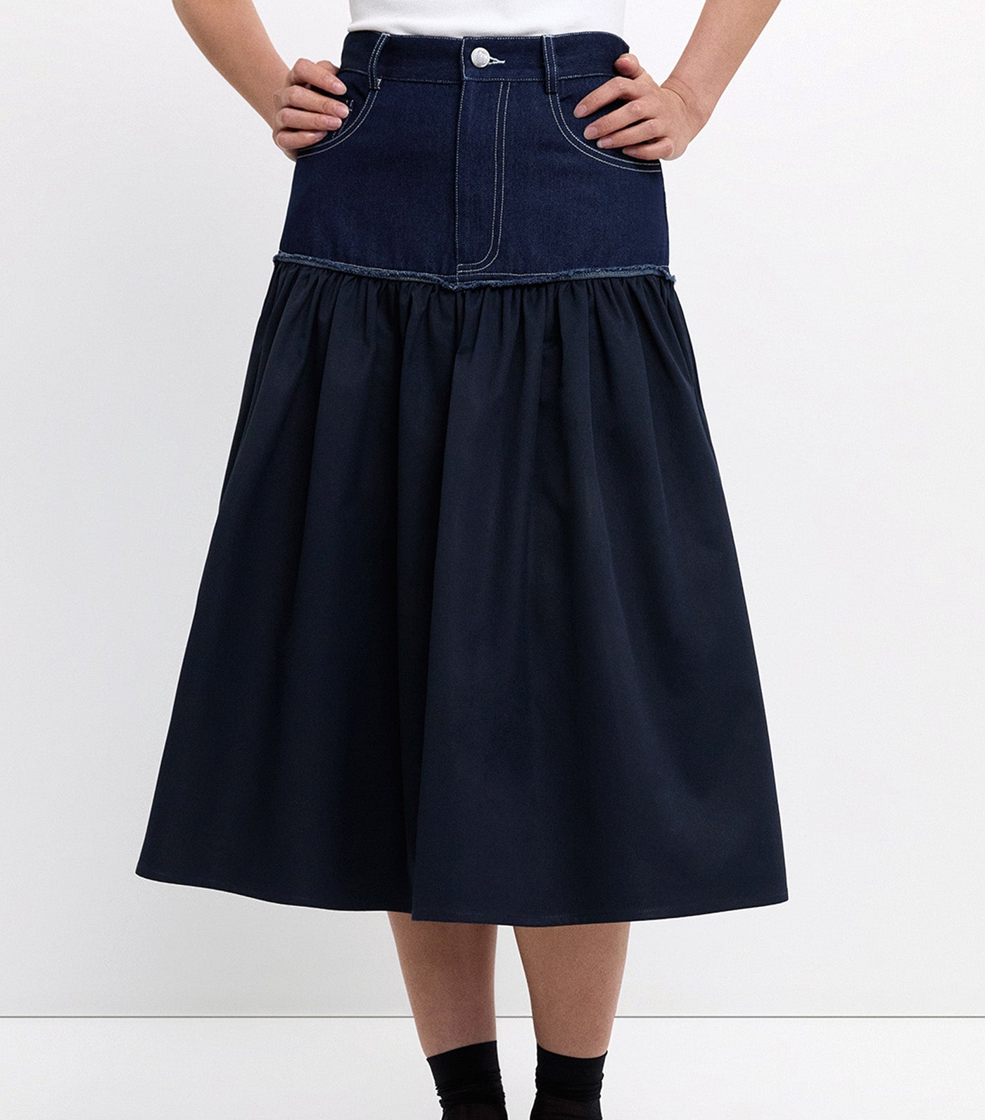 Denim Tiered Skirt Dark Blue
