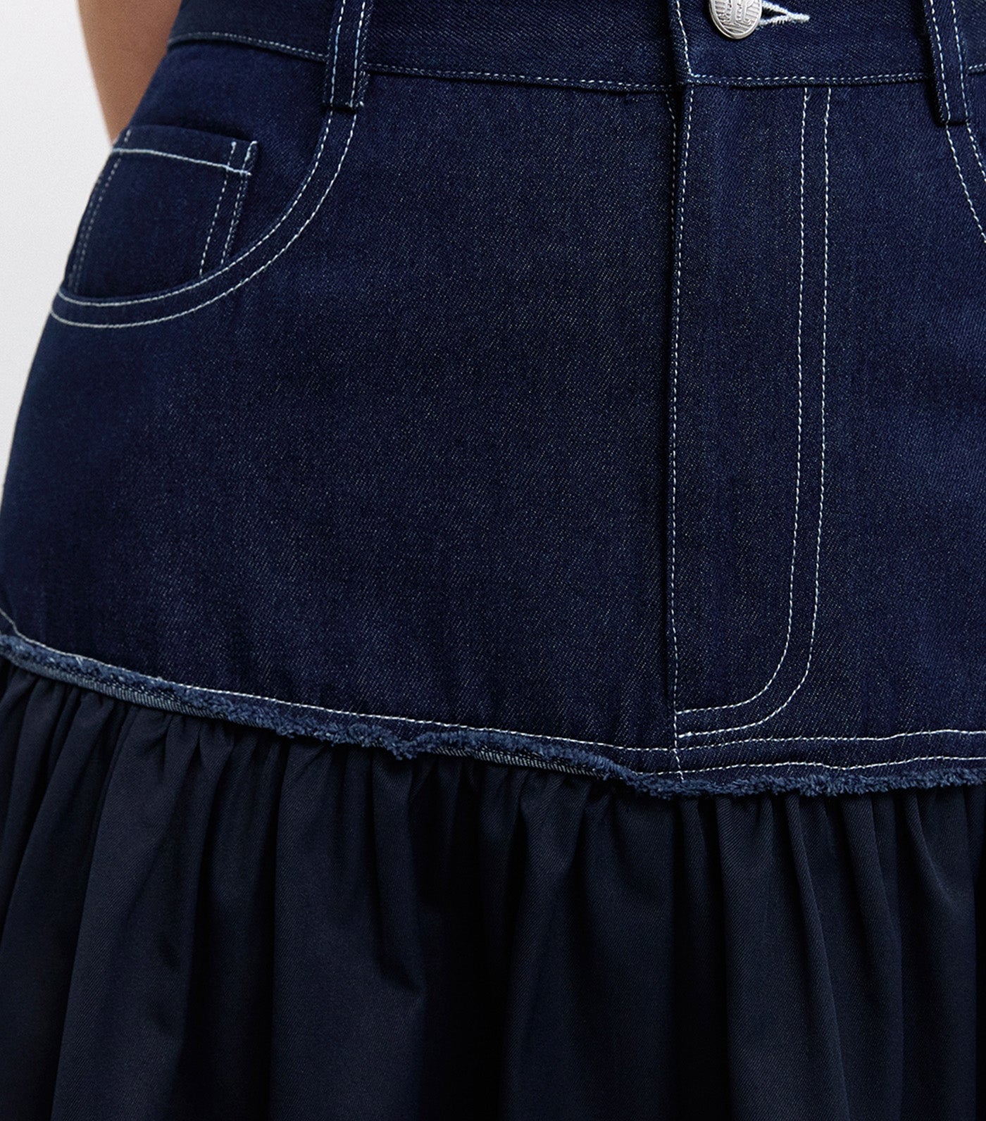 Denim Tiered Skirt Dark Blue