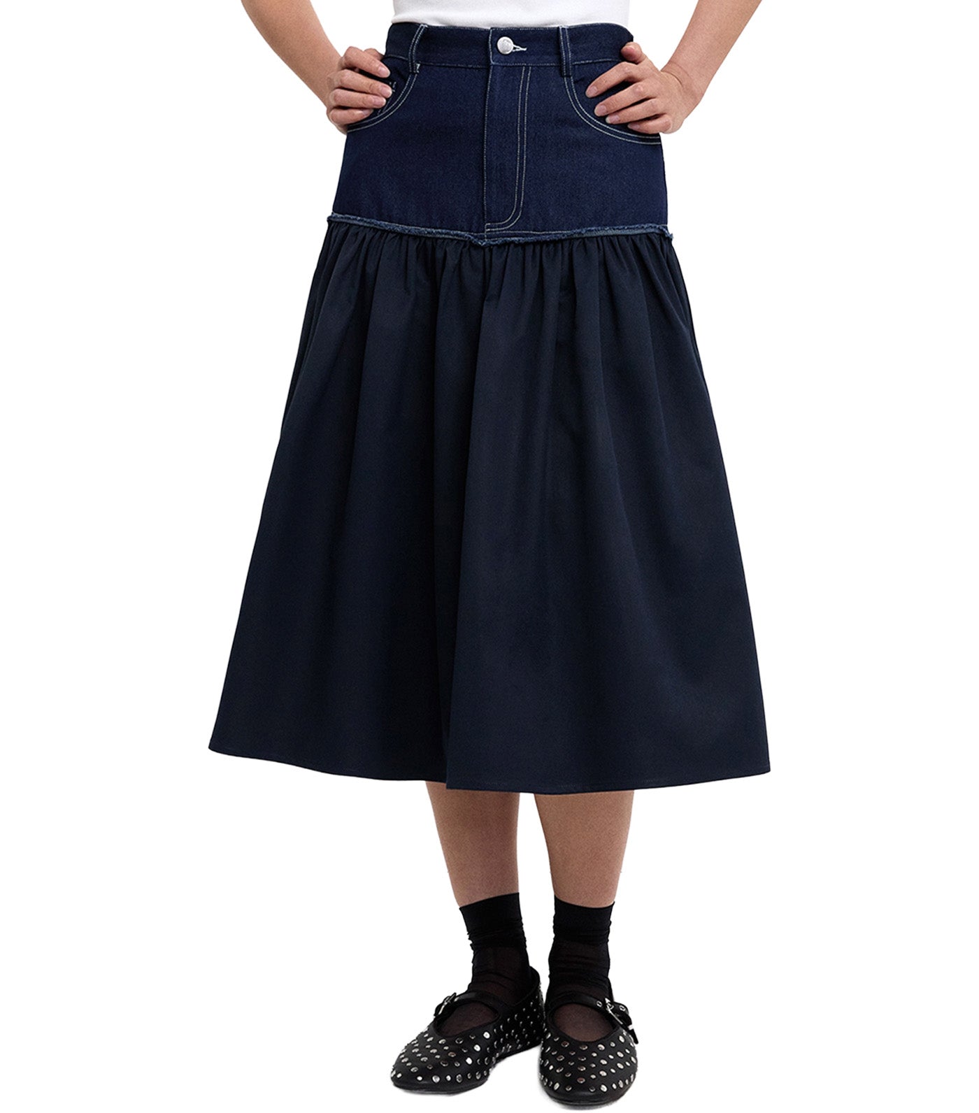 Denim Tiered Skirt Dark Blue