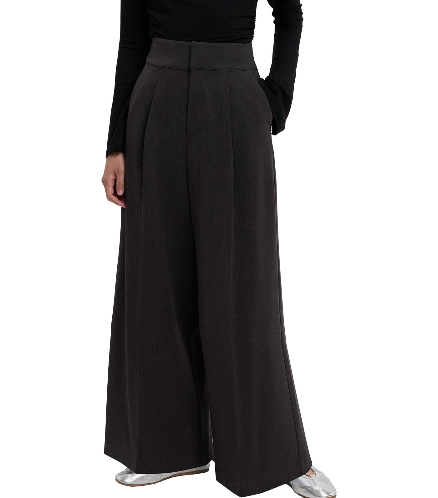 Pleated Wide Leg Trousers Dark Gray