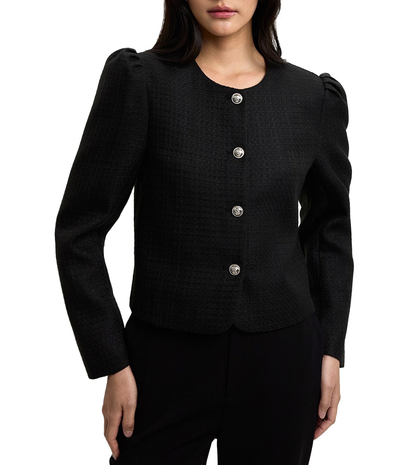 Textured Puff Sleeve Jacket Black