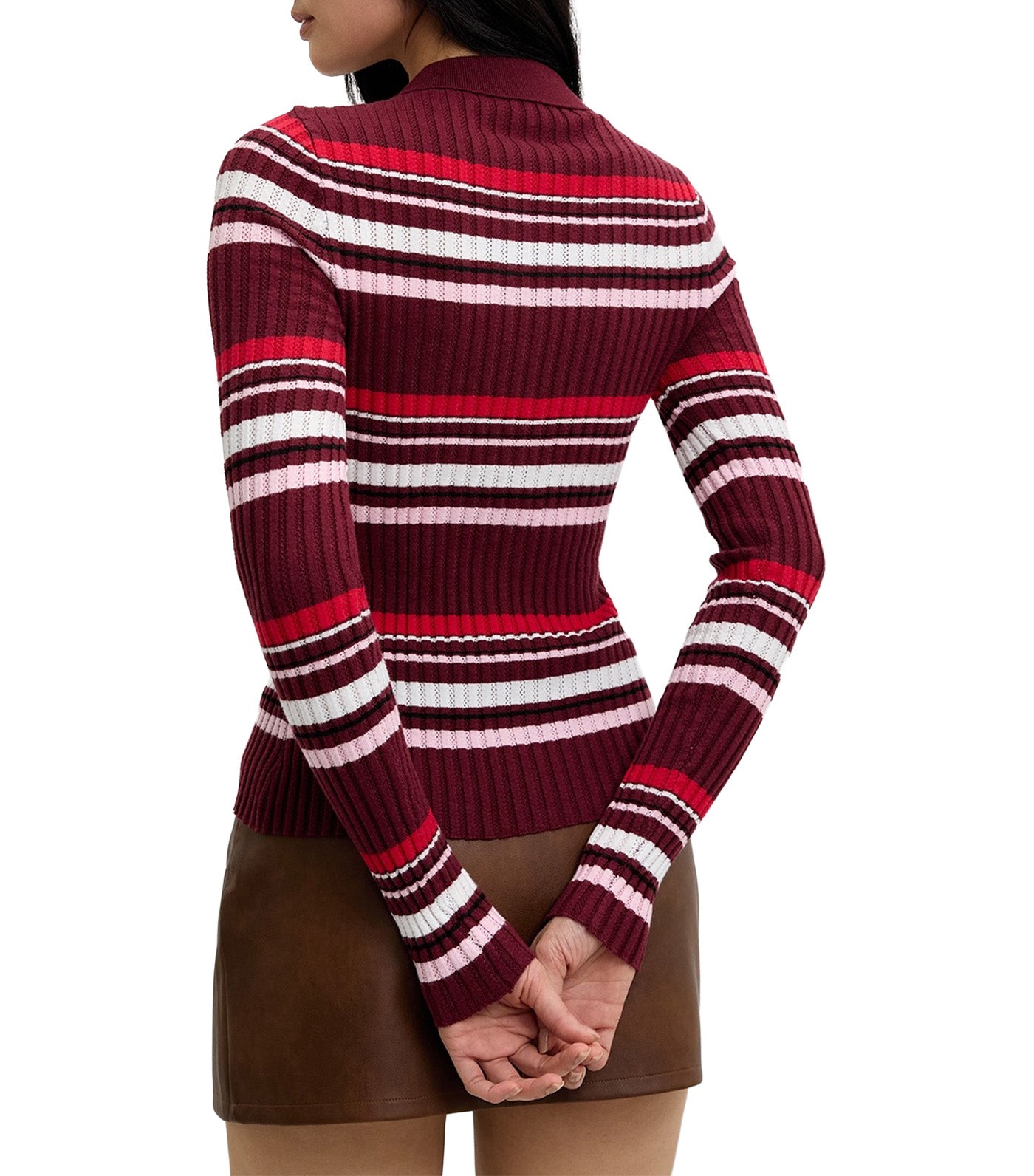 Pomelo Striped Knit Top Burgundy