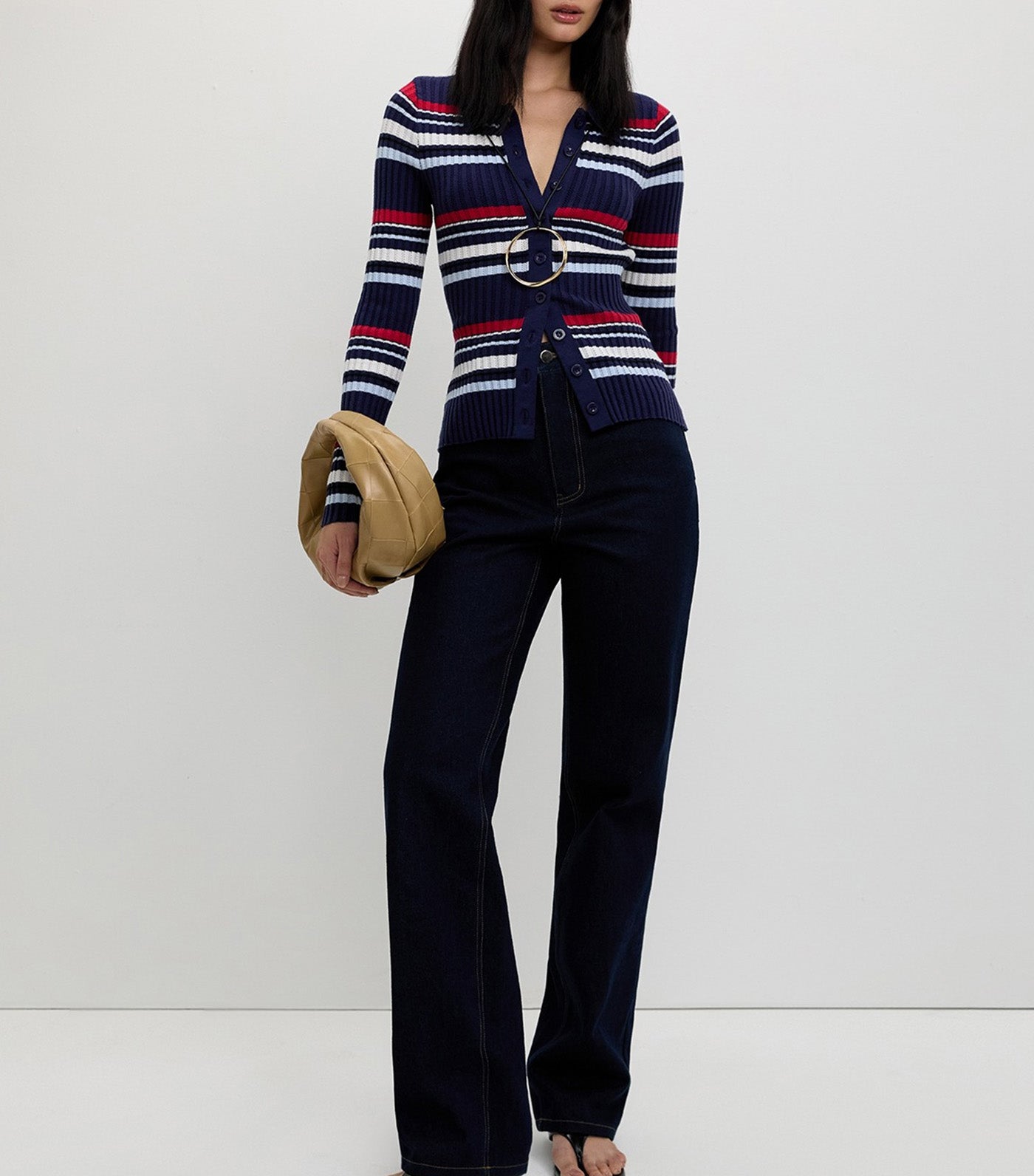 Pomelo Striped Knit Top Navy