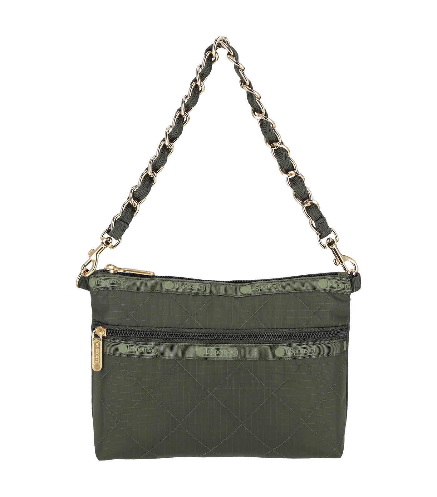 Chain Cosmetic Clutch Dark Olive Chain Quilt