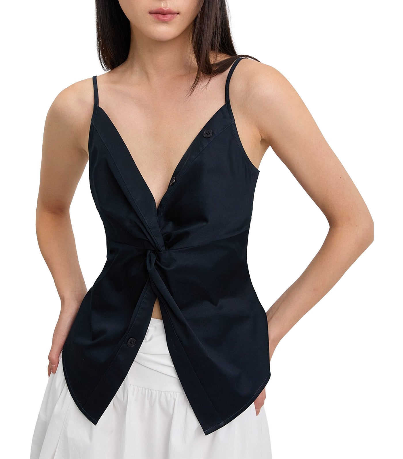 Twist-Front Button Camisole Navy