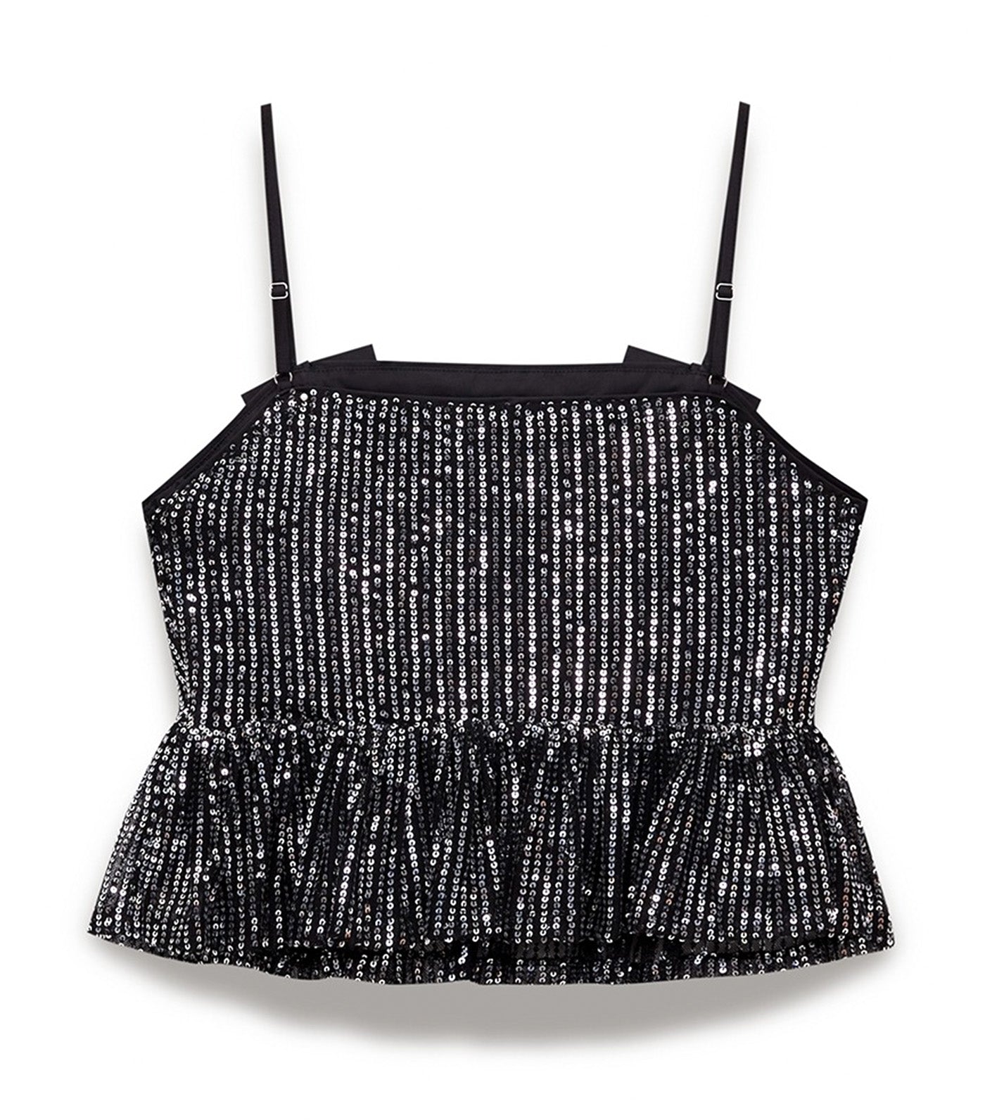 Bow Sequin Peplum Camisole Top Black