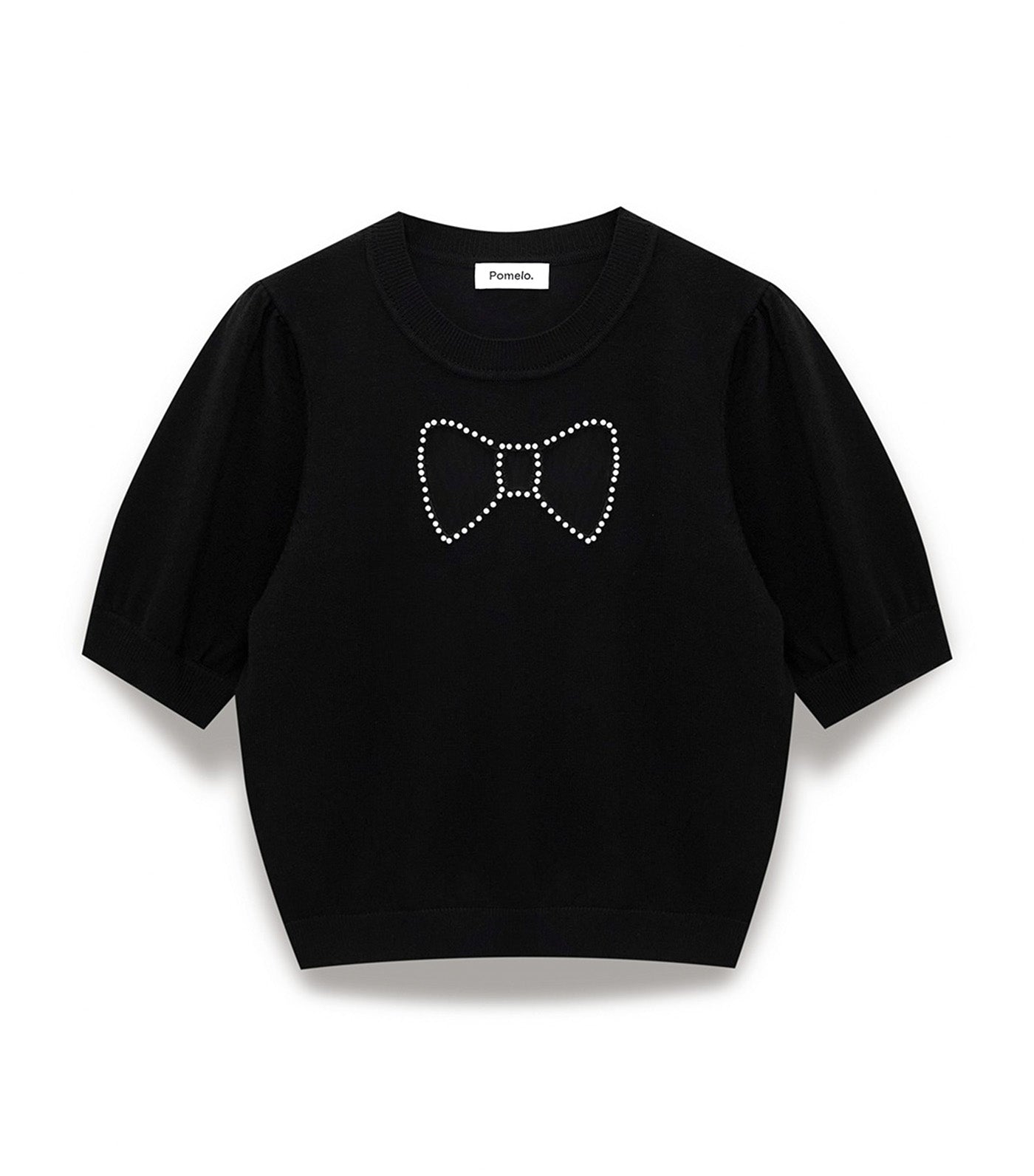 Puff Sleeve Bow Embellished Crop Top Black