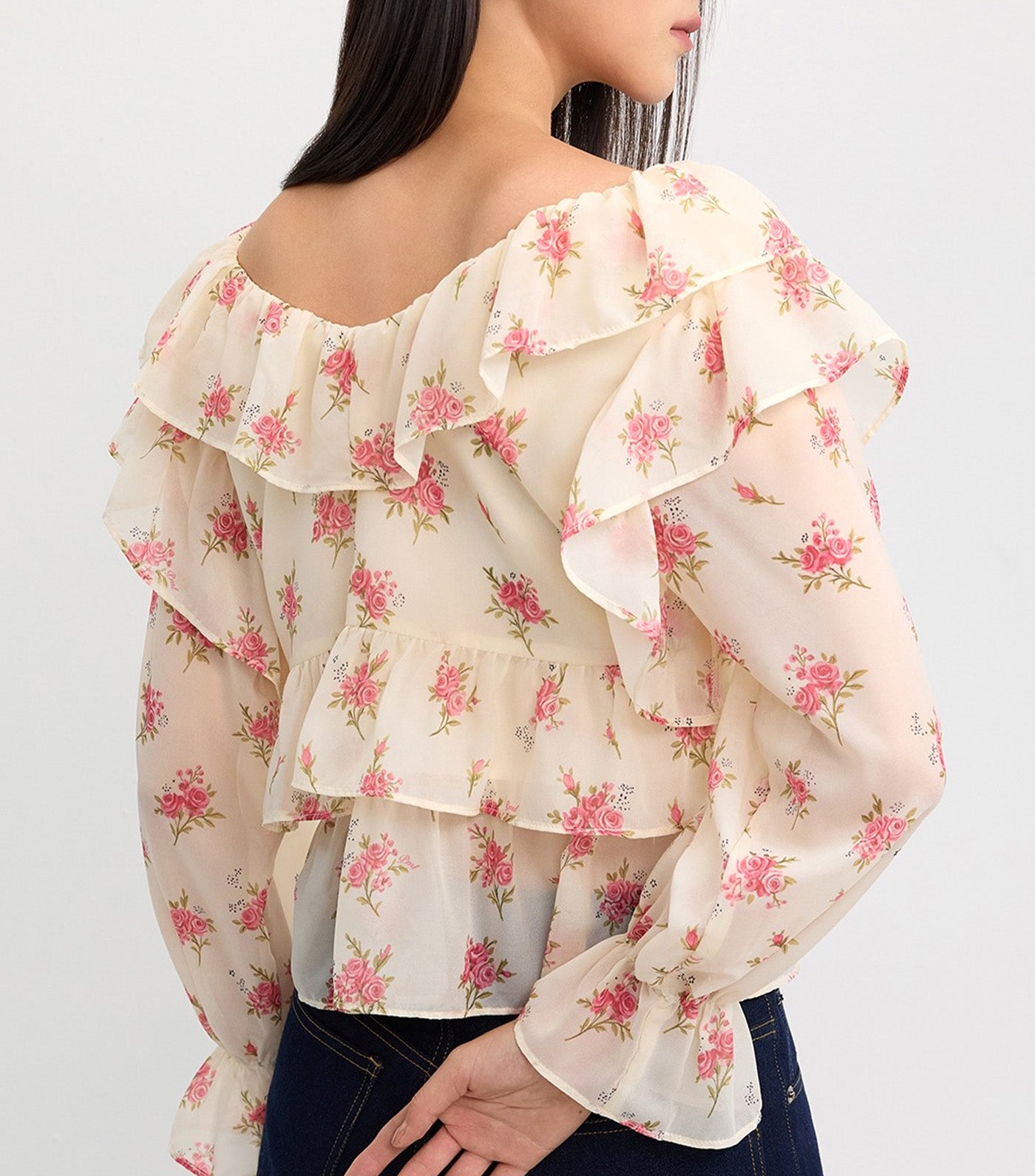 Ruffled Floral Blouse Ivory