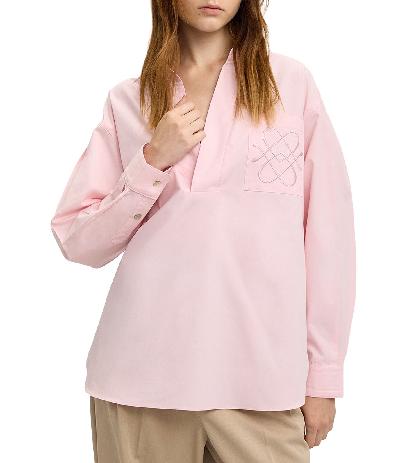 Pocketed Oversized Roll Sleeve Shirt Light Pink