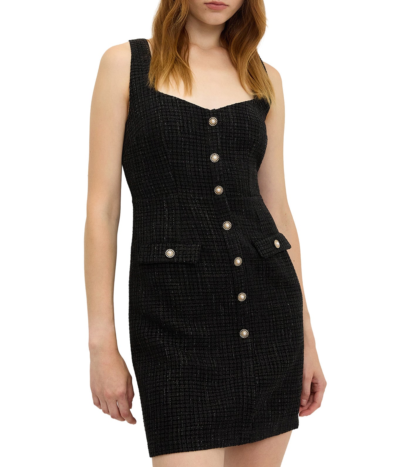 Buttoned Tweed Dress Black