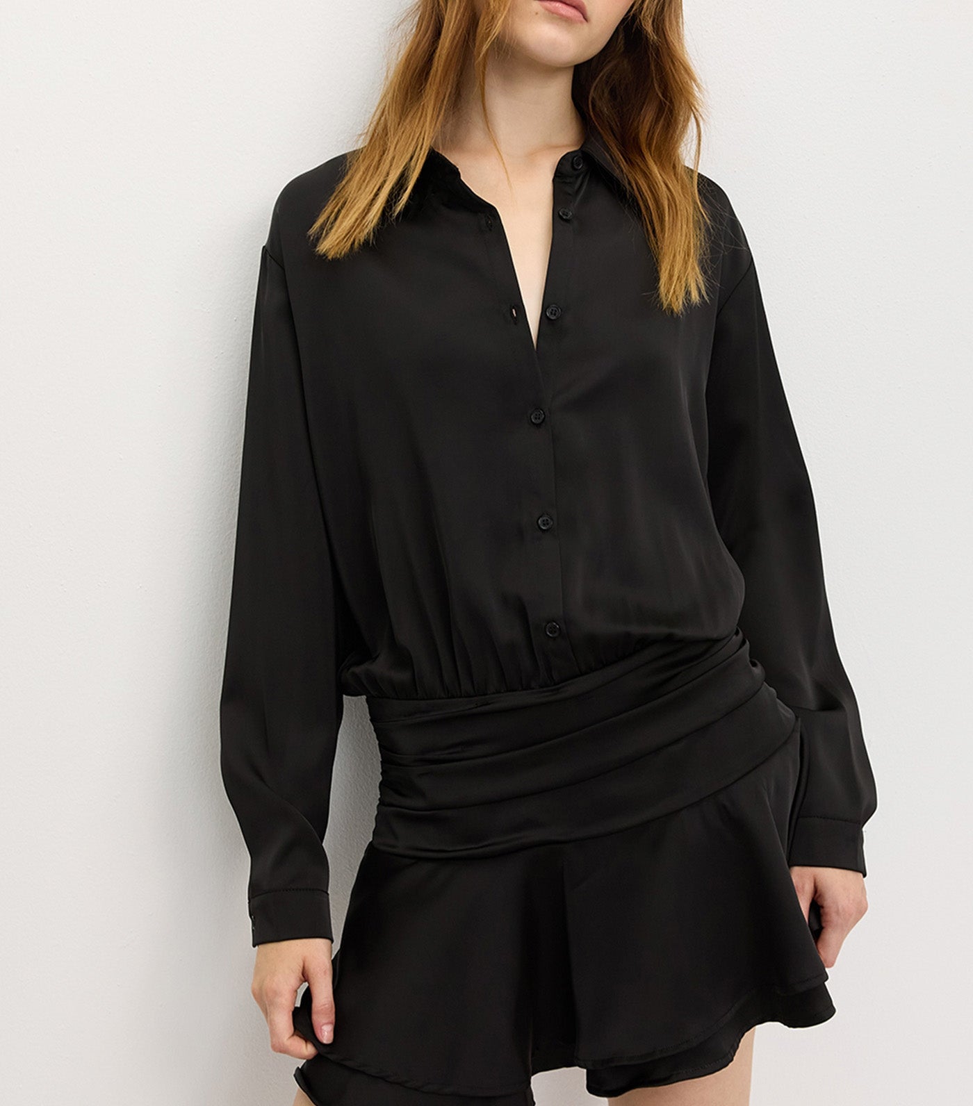 Ruffle Shirt Dress Black