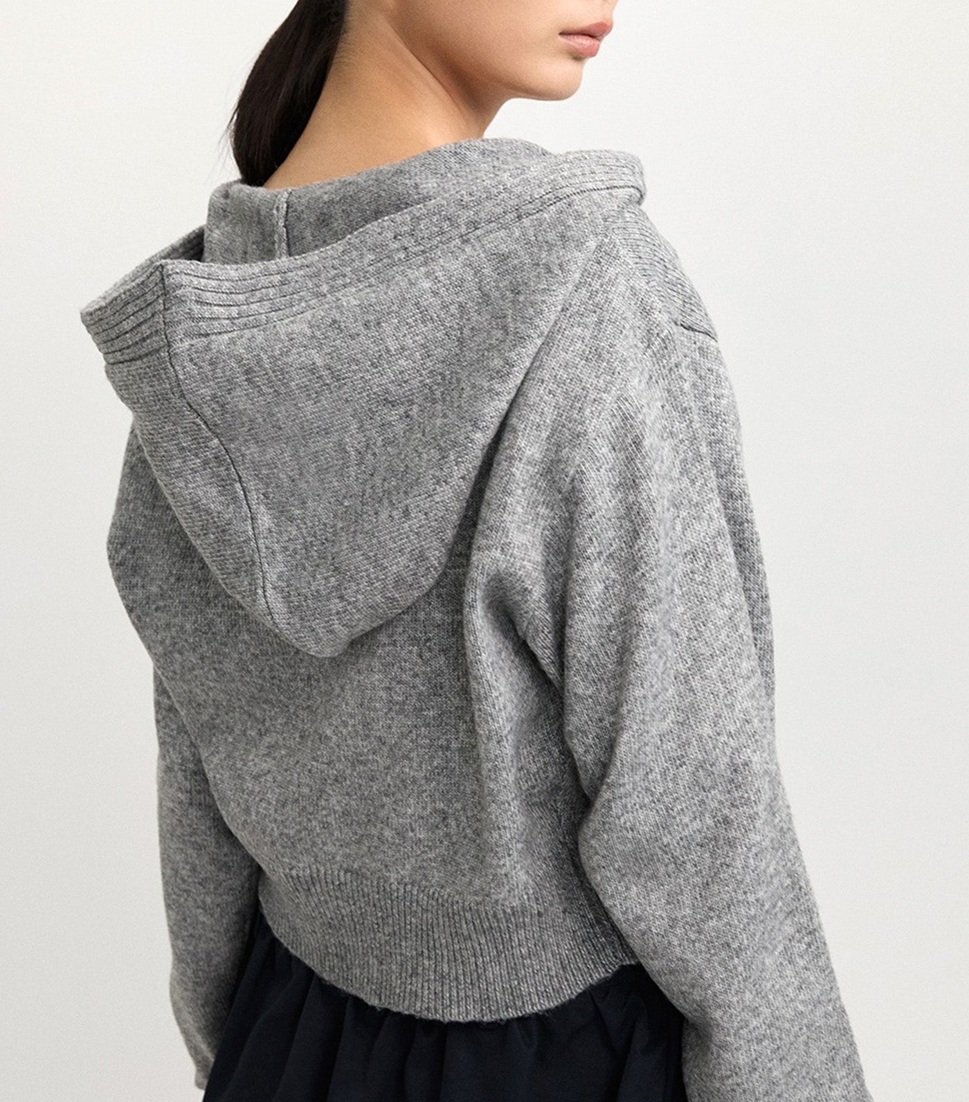 Knitted Hoodie with Bow Mid Gray