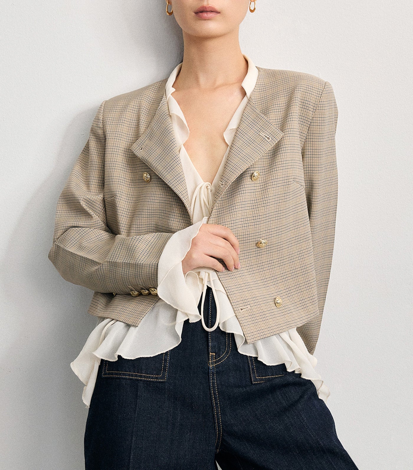Checkered Jacket Beige