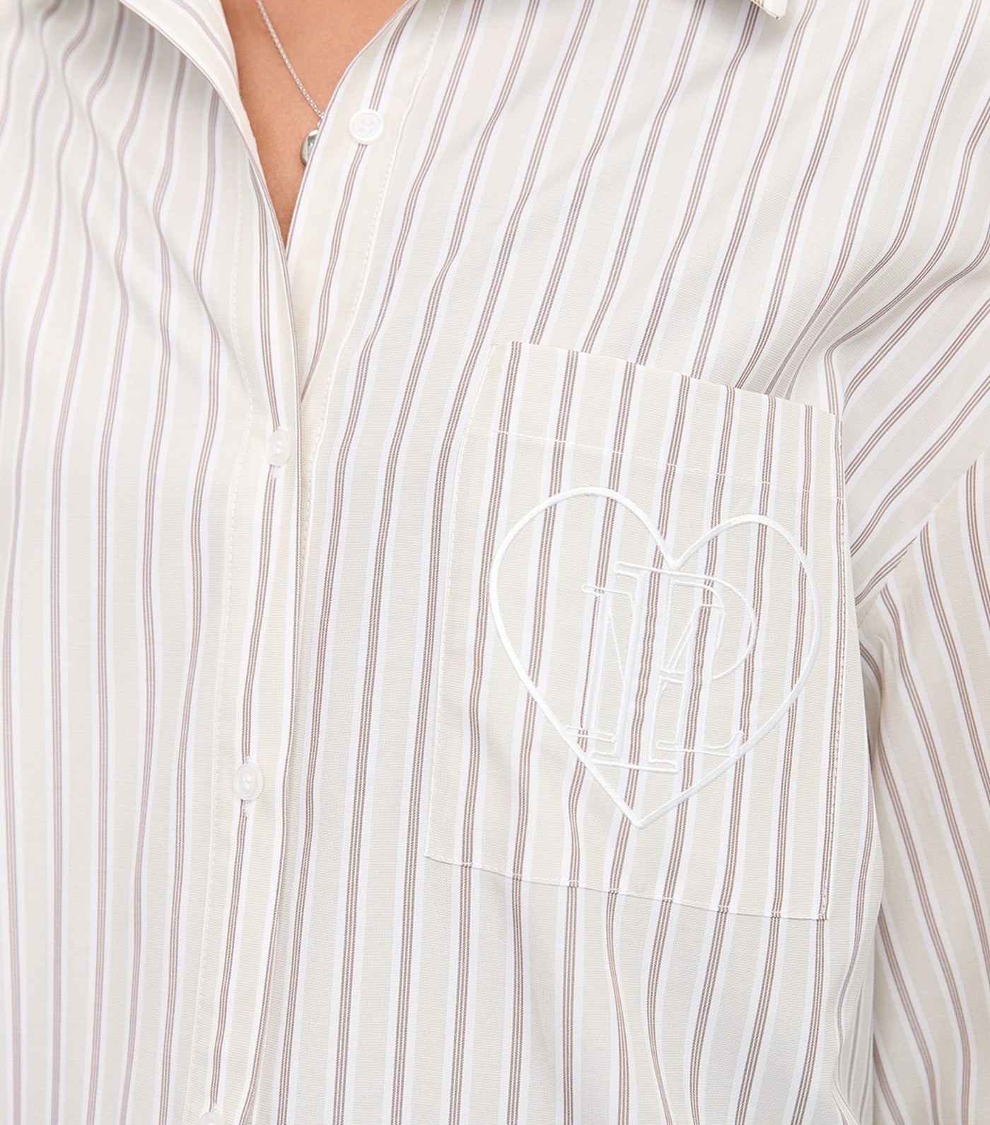 Pomelo Heart Embroidered Striped Shirt Brown